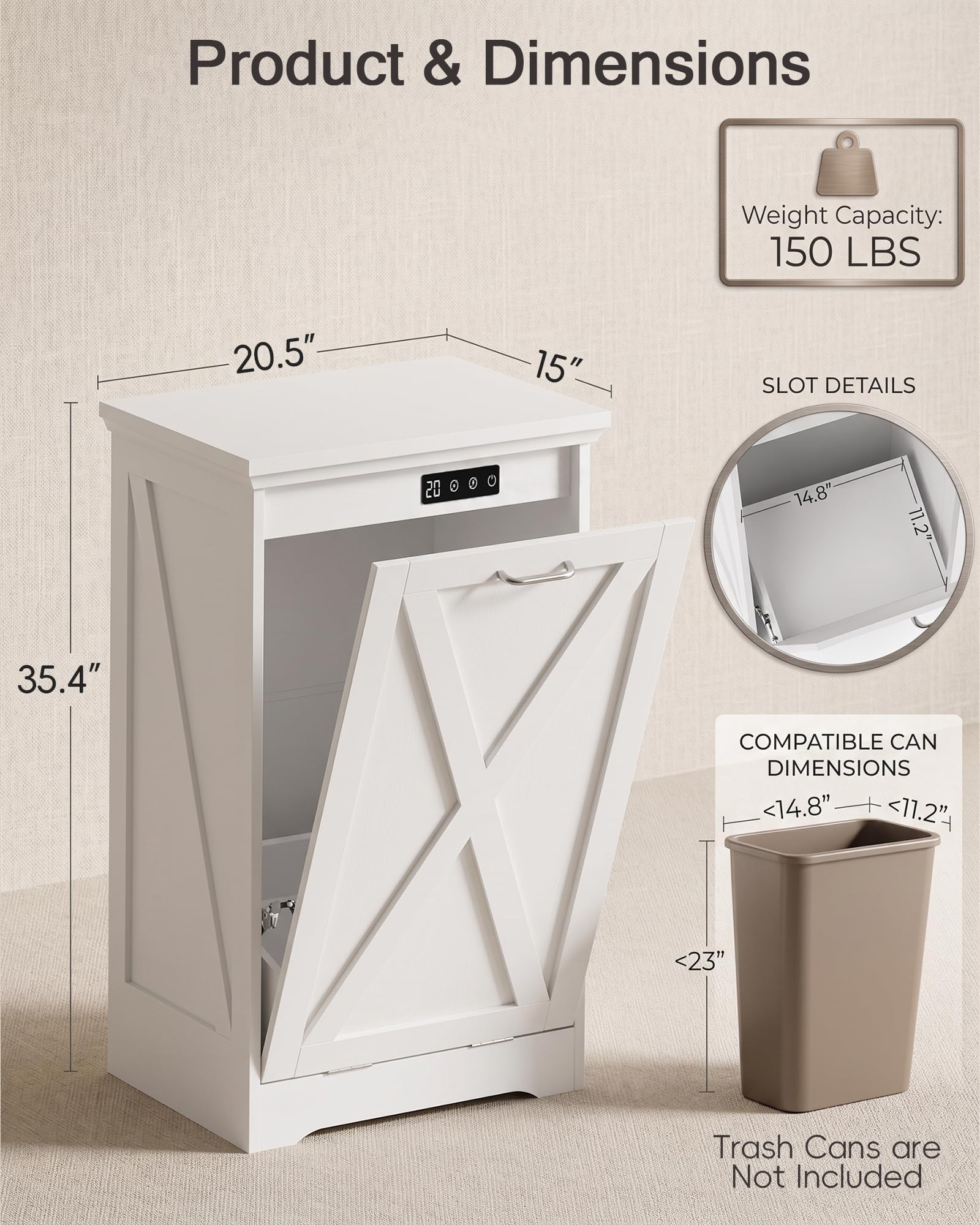 Single 13 Gallon Tilt Out Trash Can Cabinet with Deodorising Function