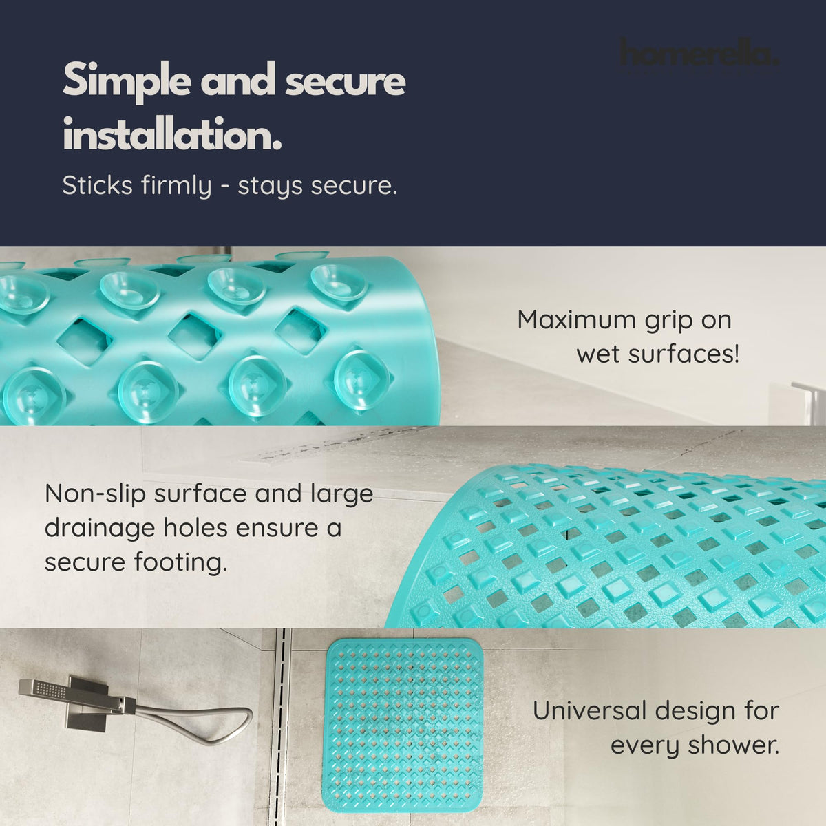 Square Shower Mat Non Slip Anti Mold 21x21 Anti Slip Shower Mat
