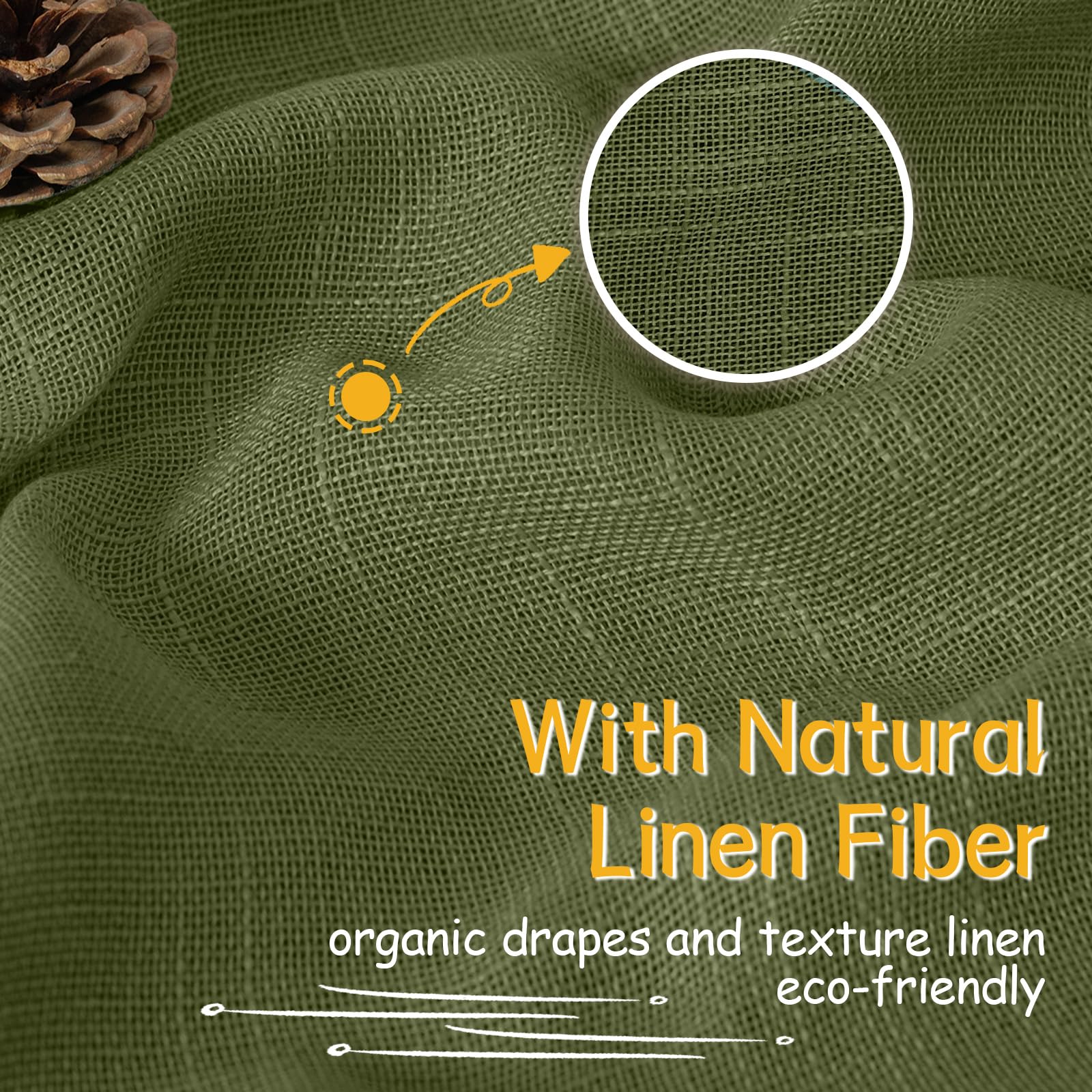 Olive Green Linen Semi Sheer Curtains 34X40 Inch Length for Kitchen Window (2 Count)