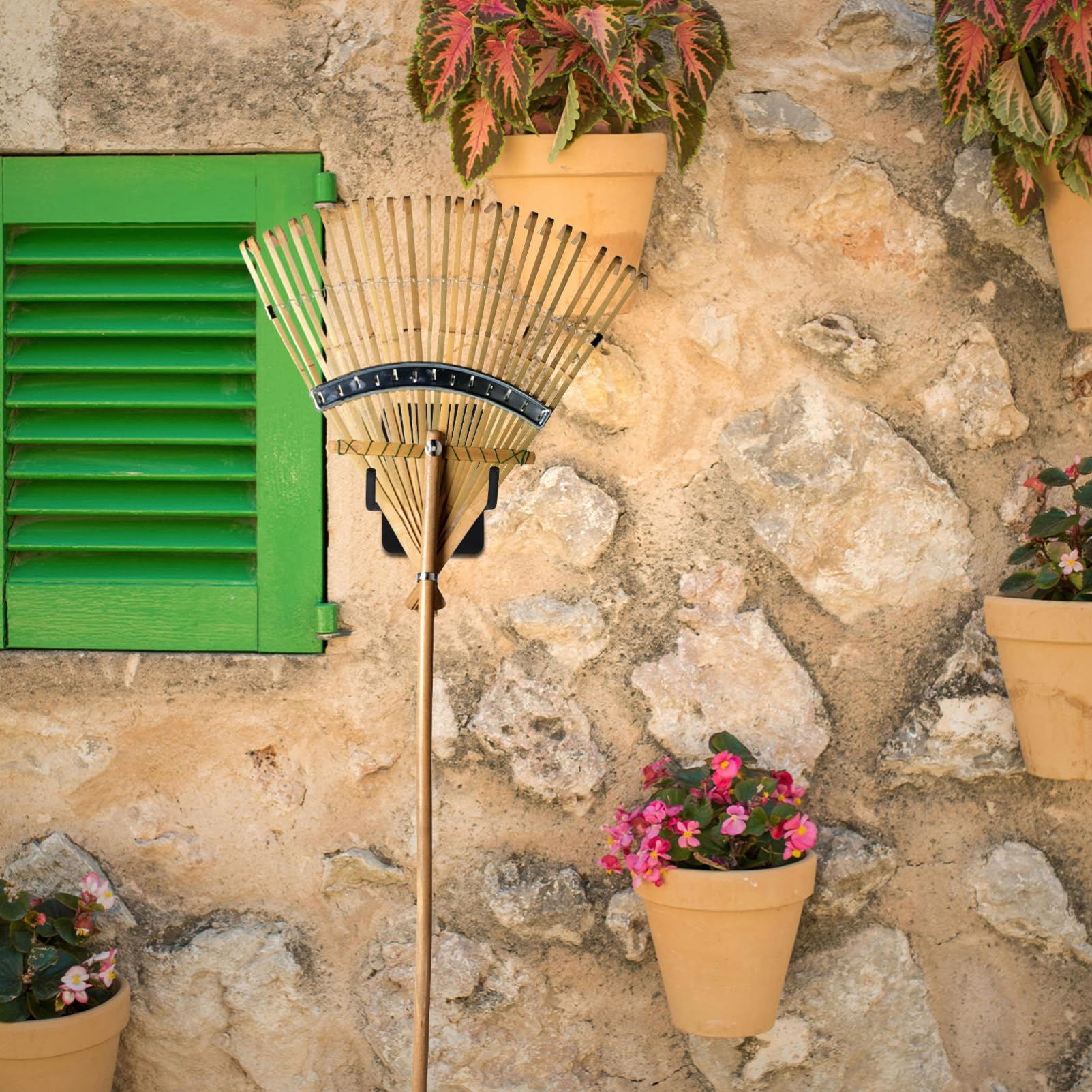 Wall Mounted Mop Holder Rack Heavy Duty Garden Tool Organizer for Brooms Mops and Garden Equipment Design Screw for Easy Installation