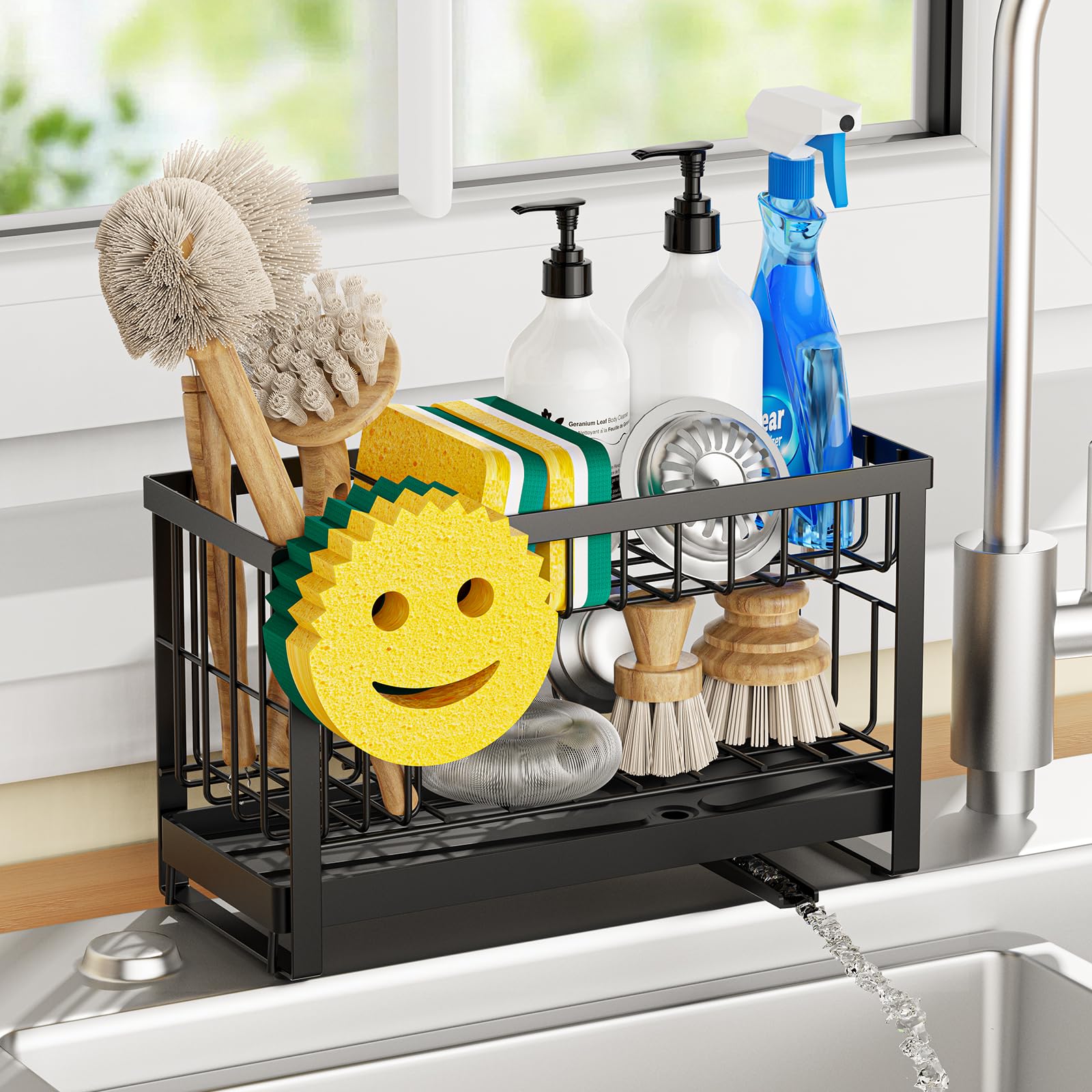 Sponge Holder for Kitchen Sink with Flexible Smiley Face