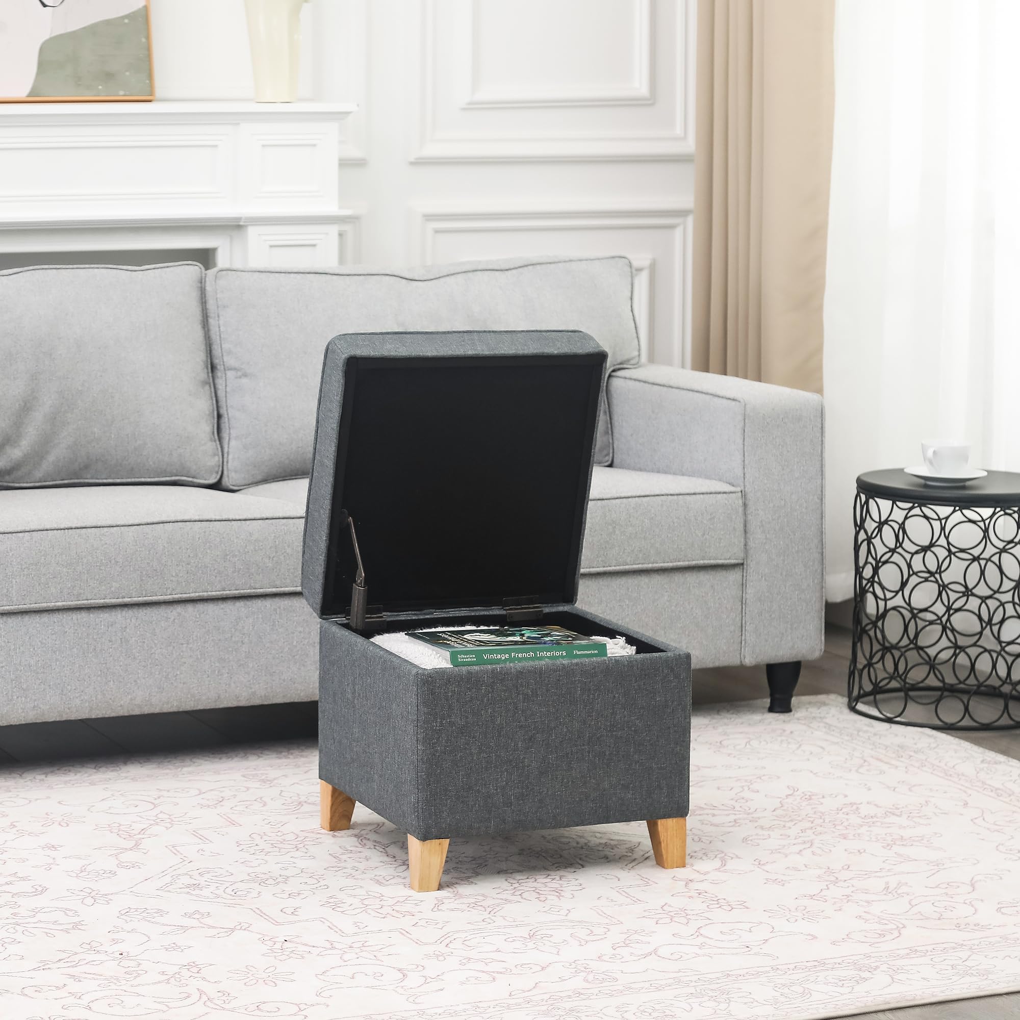17.5" Square Fabric Ottoman with Storage