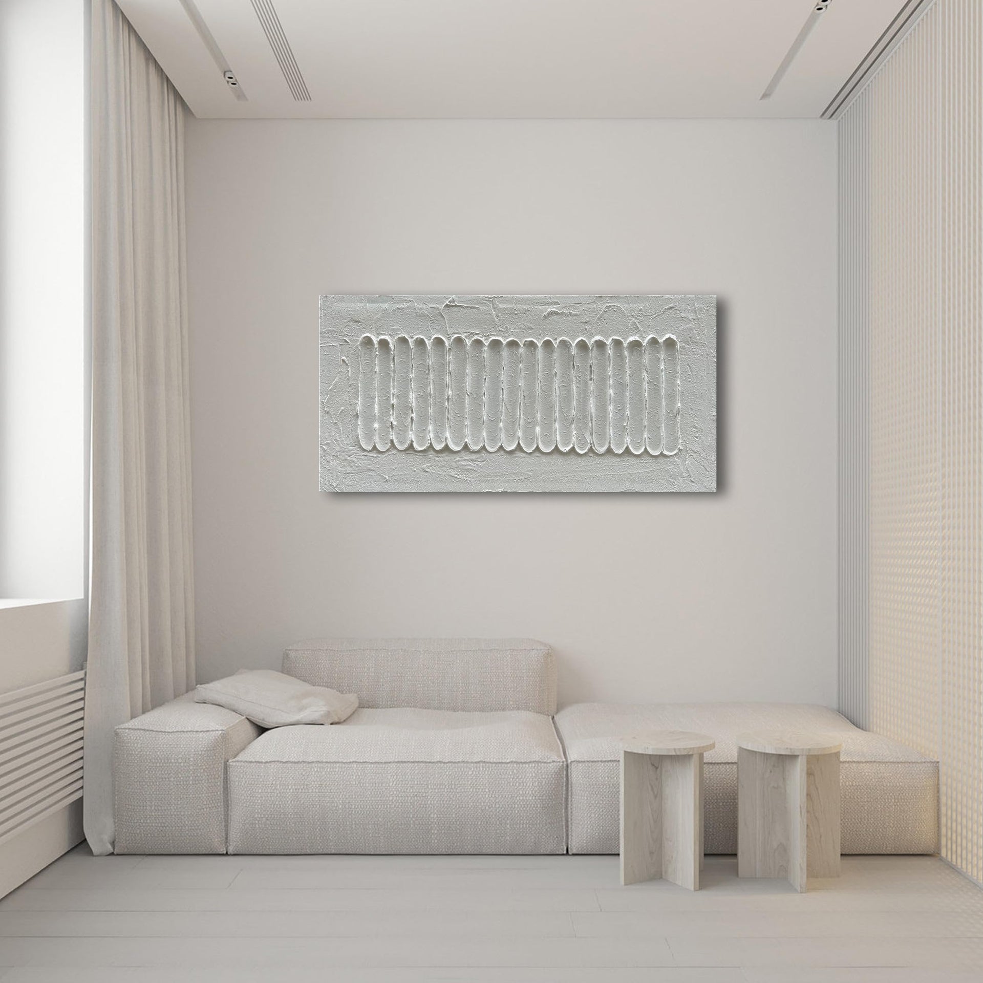 Art 24x48 Inch White Minimalist Abstract Oil Painting Home Wall Decor