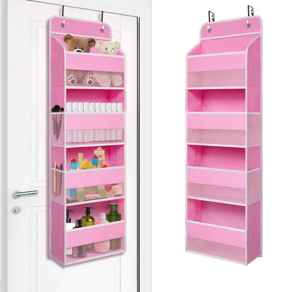 Pink Over Door Organizer with 4 Large Clear Pockets
