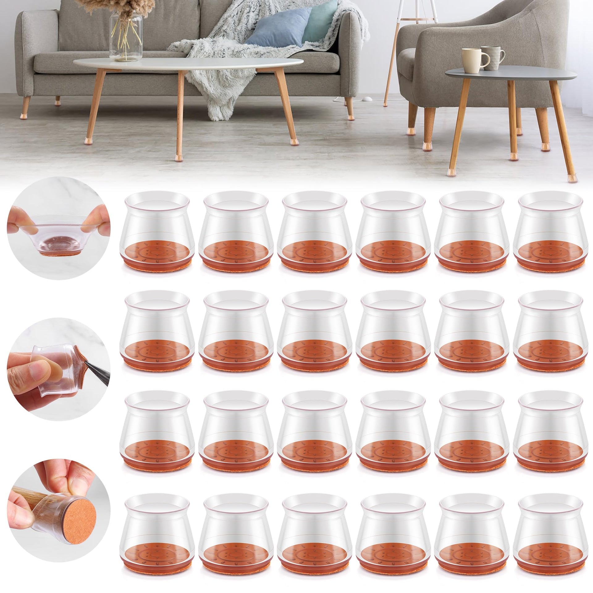Upgraded Silicone Chair Leg Floor Protectors for Hardwood Floors (24 Count)