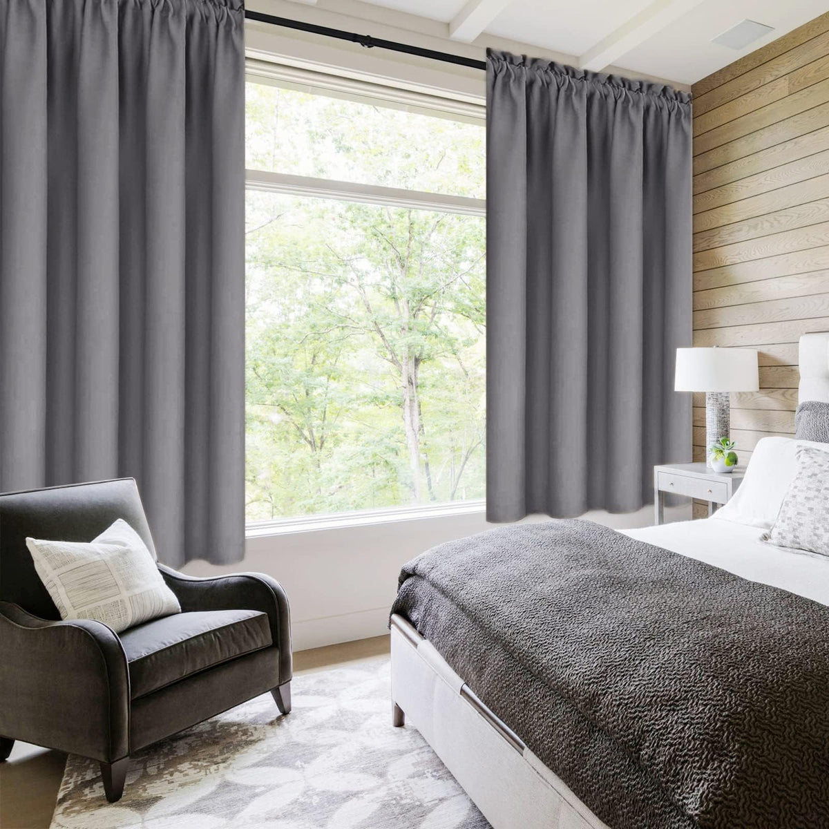 Wide Blackout Curtains for Bedroom Living Room 70 x 63 Inch Long Grey (2 Count)