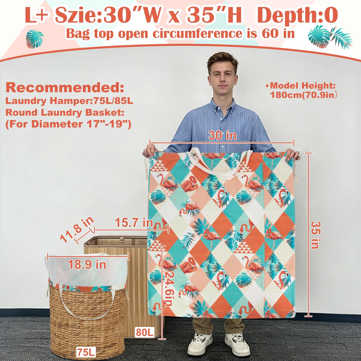 Canvas Laundry Bag with Handles & Drawstring 30"Wx35"H