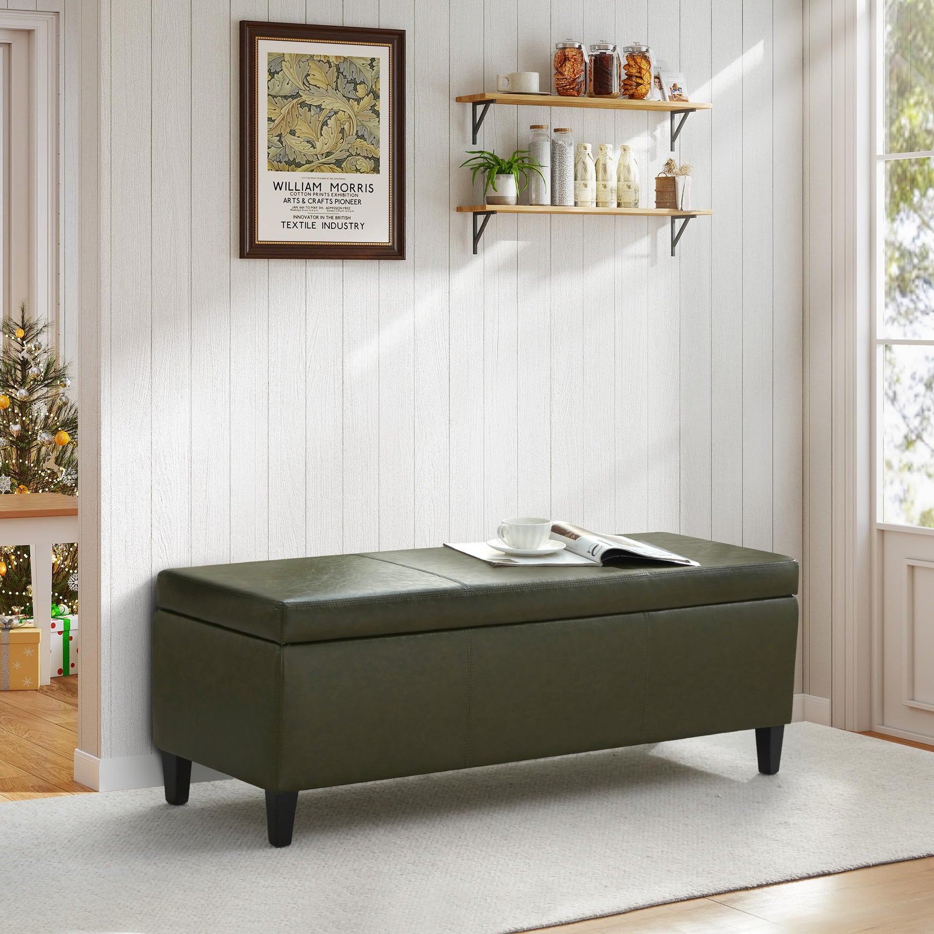 Storage Ottoman Bench 50.3" Faux Leather Upholstered End of Bed Bench