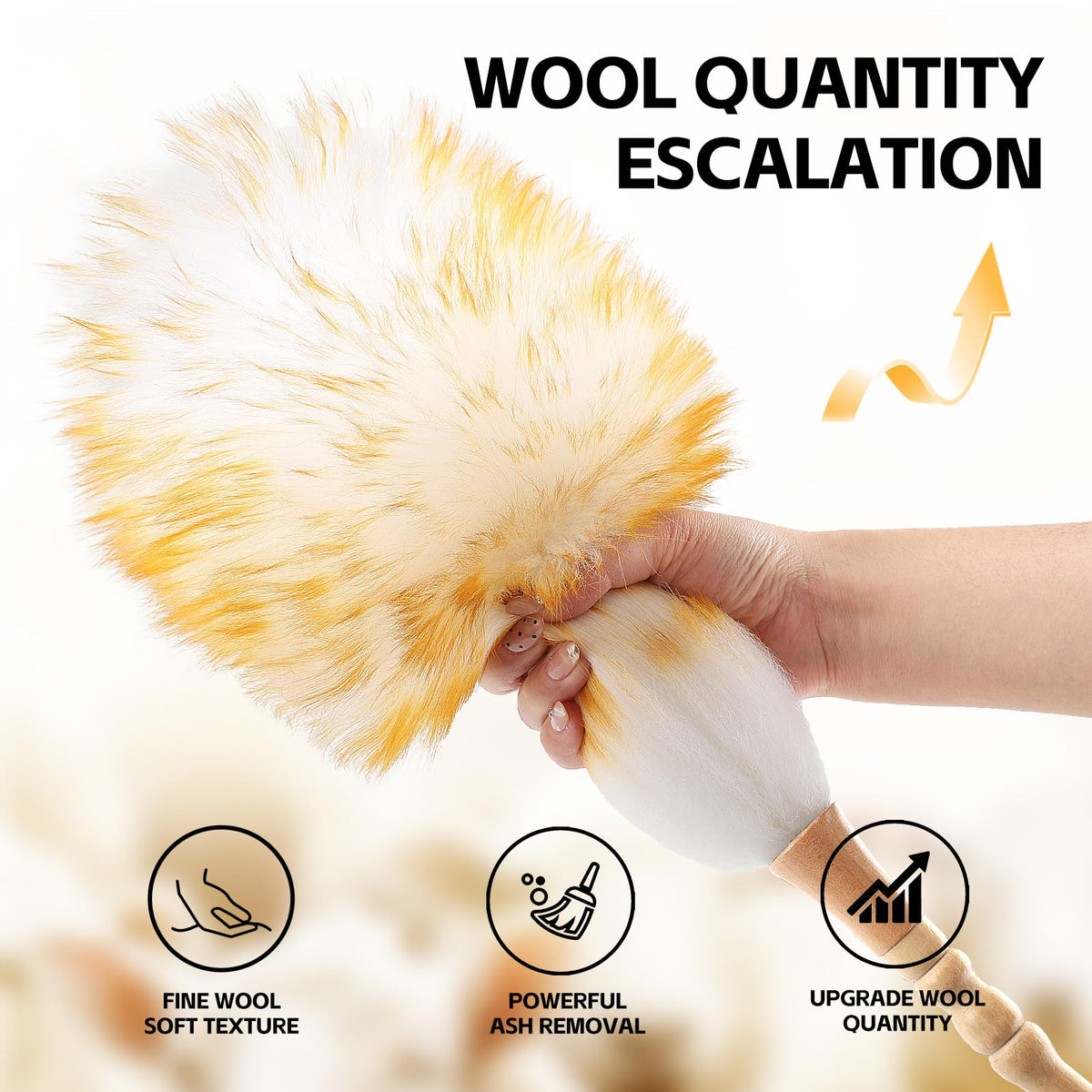 Lambswool Duster for Cleaning with Solid Wooden Handle Leather Hang Strap 19.6 inch Natural Feather Duster for Cleaning Ceiling Fans Window Blinds Computer Furniture (2 Count)