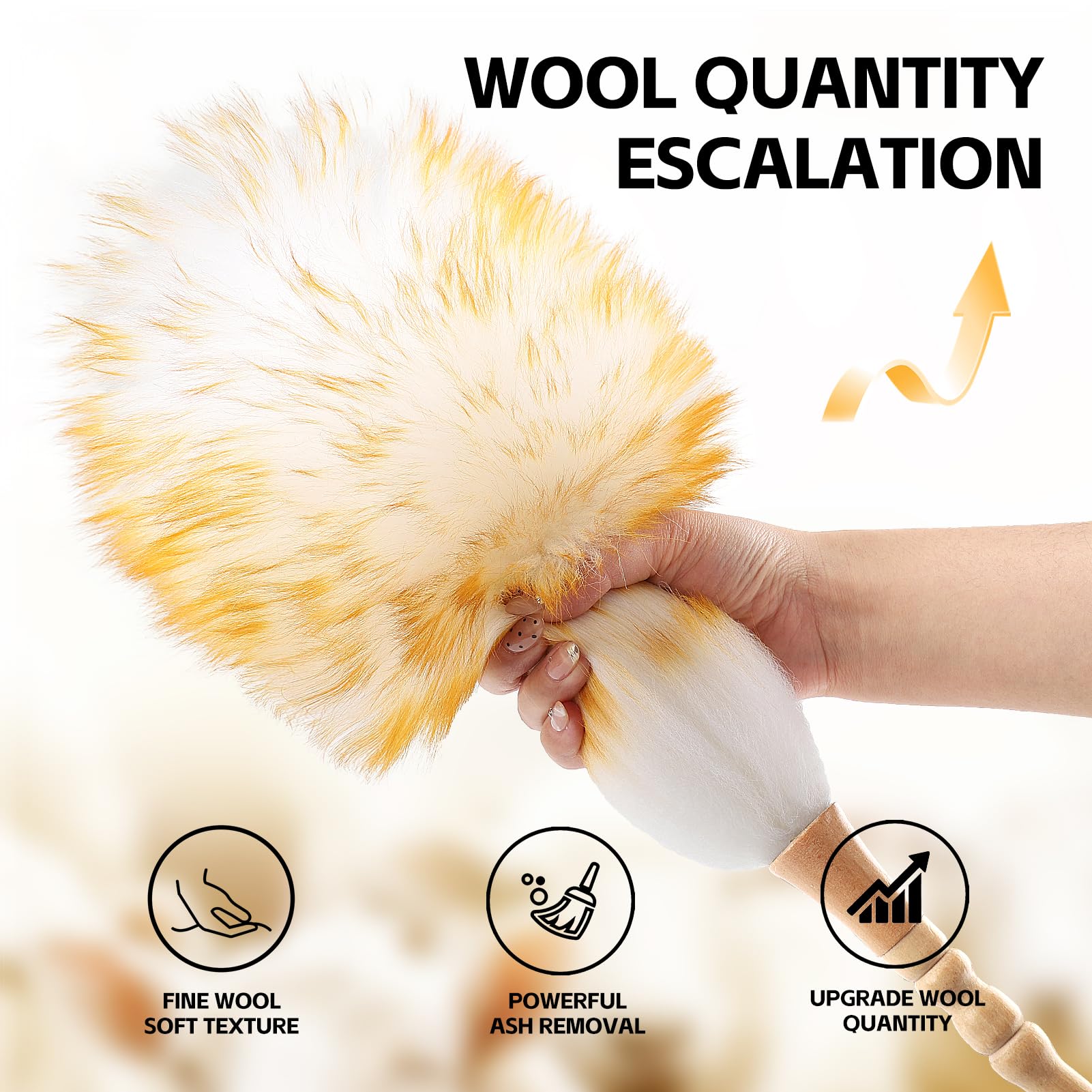 Lambswool Duster for Cleaning with Solid Wooden Handle Leather Hang Strap 19.6 inch Natural Feather Duster for Cleaning Ceiling Fans Window Blinds Computer Furniture (2 Count)