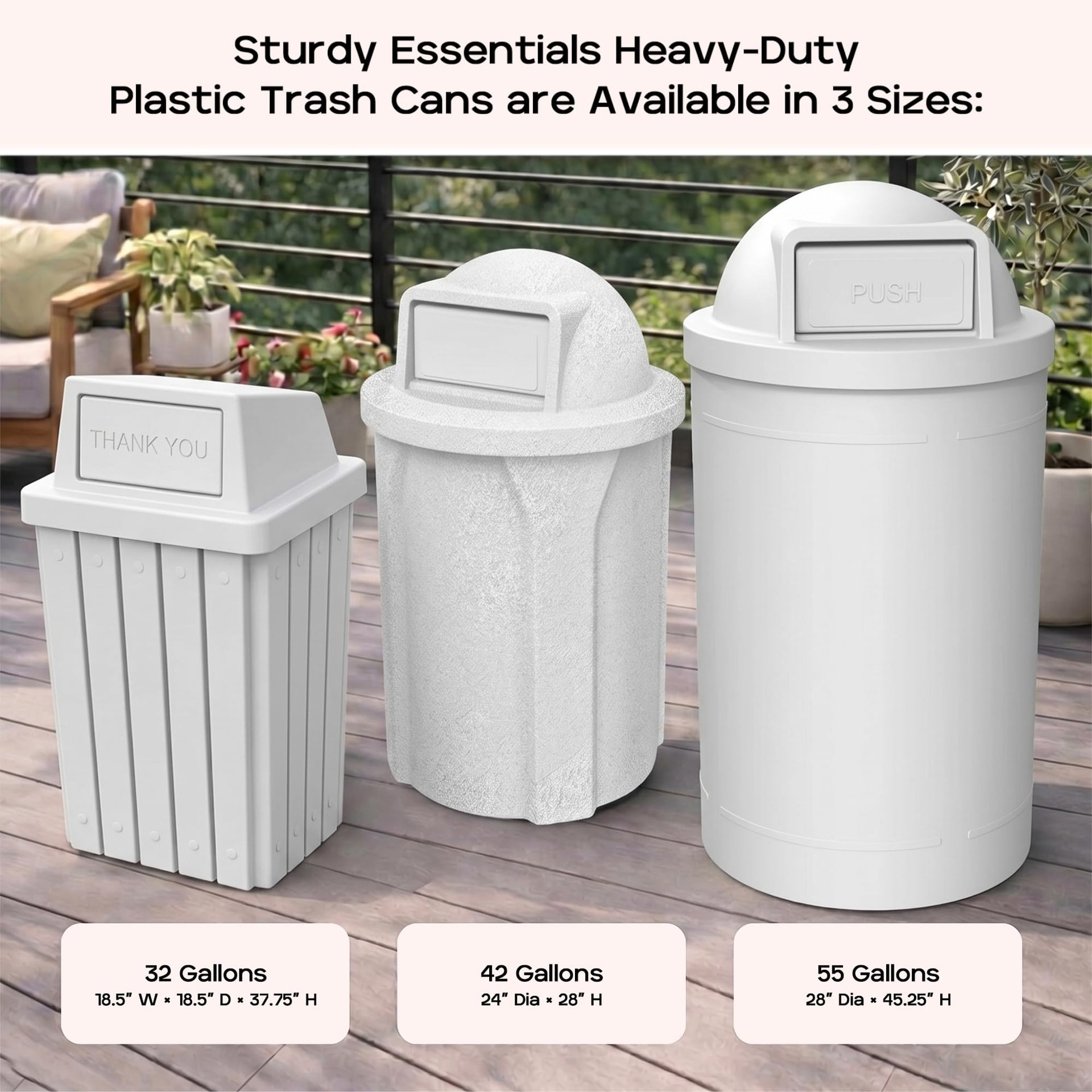 Campus Collection 55 Gallon Plastic Commercial Garbage Can with Push Lid
