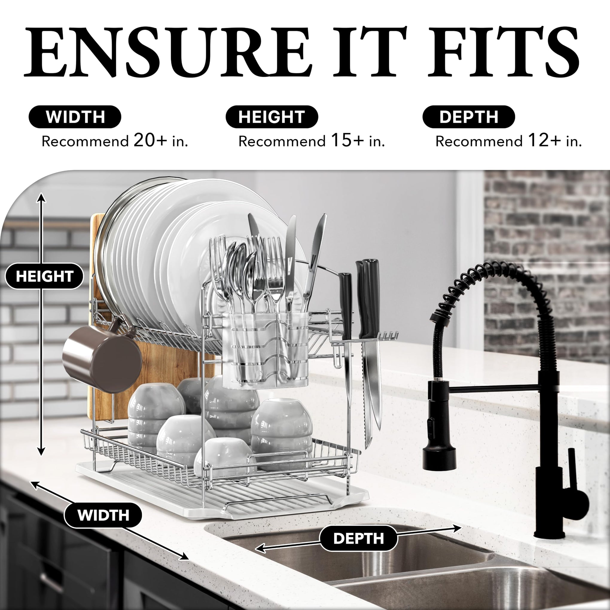 2 Tier Stainless Steel Dish Rack with Drainboard