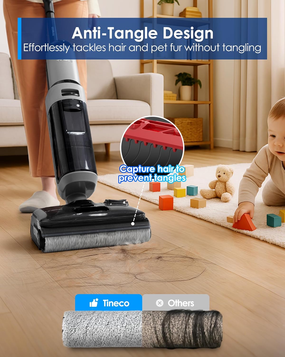 Tineco Floor ONE i5 Stretch Wet Dry Vacuum Cleaner, Vacuum & Mop in One Step, 20kpa Powerful Suction, 180° Lay-Flat Design, Anti-Tangle Design, Dual-Sided Edge Cleaning, Up to 30* Minutes Runtime - ModHome Supplies