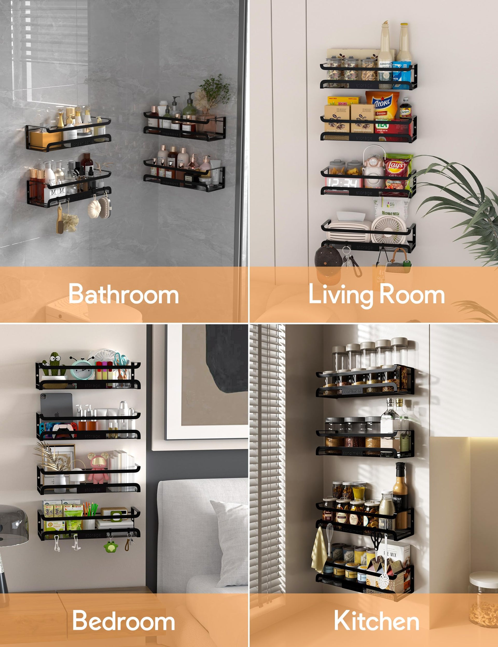 Spice Rack Wall Mount with Hooks (2 Count)