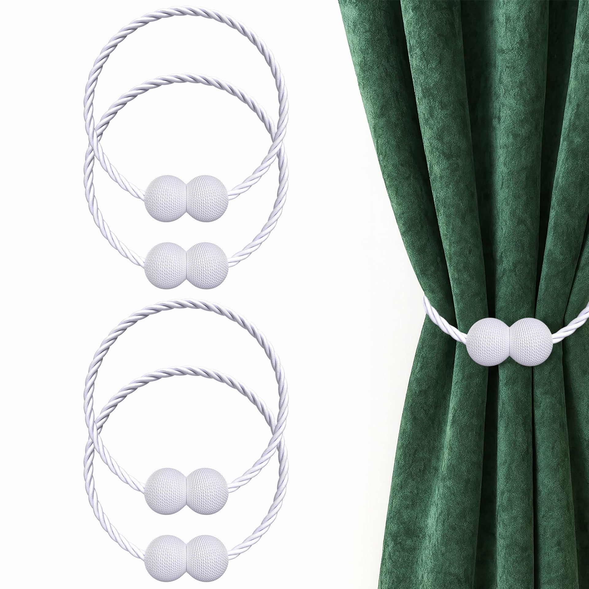 Magnetic Curtain Tiebacks White 4 Pack