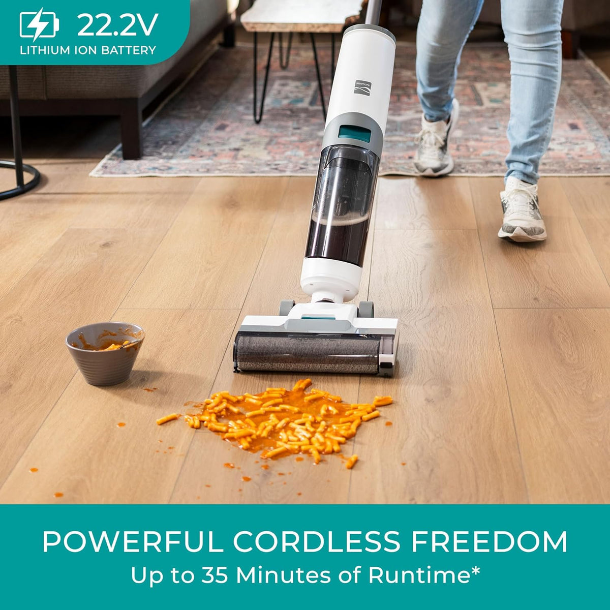 Kenmore HF5010 AquaLite 3-in-1 Cordless Wet Dry Vacuum Hard Floor Cleaner with Automatic Air-Drying, 35mins Runtime & One Edge Self-Cleaning Mop for Multi-Surface and Messes - ModHome Supplies