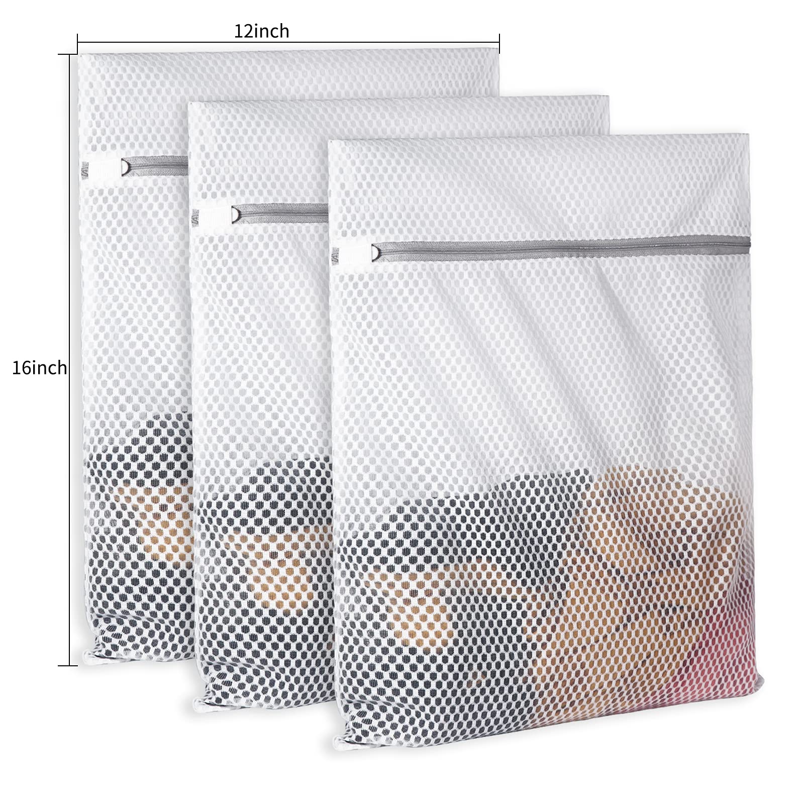 3Pcs Durable Honeycomb Mesh Laundry Bags for Delicates 125gsm Net Fabric Durable and Reusable Delicate Wash Bag (3 Count)