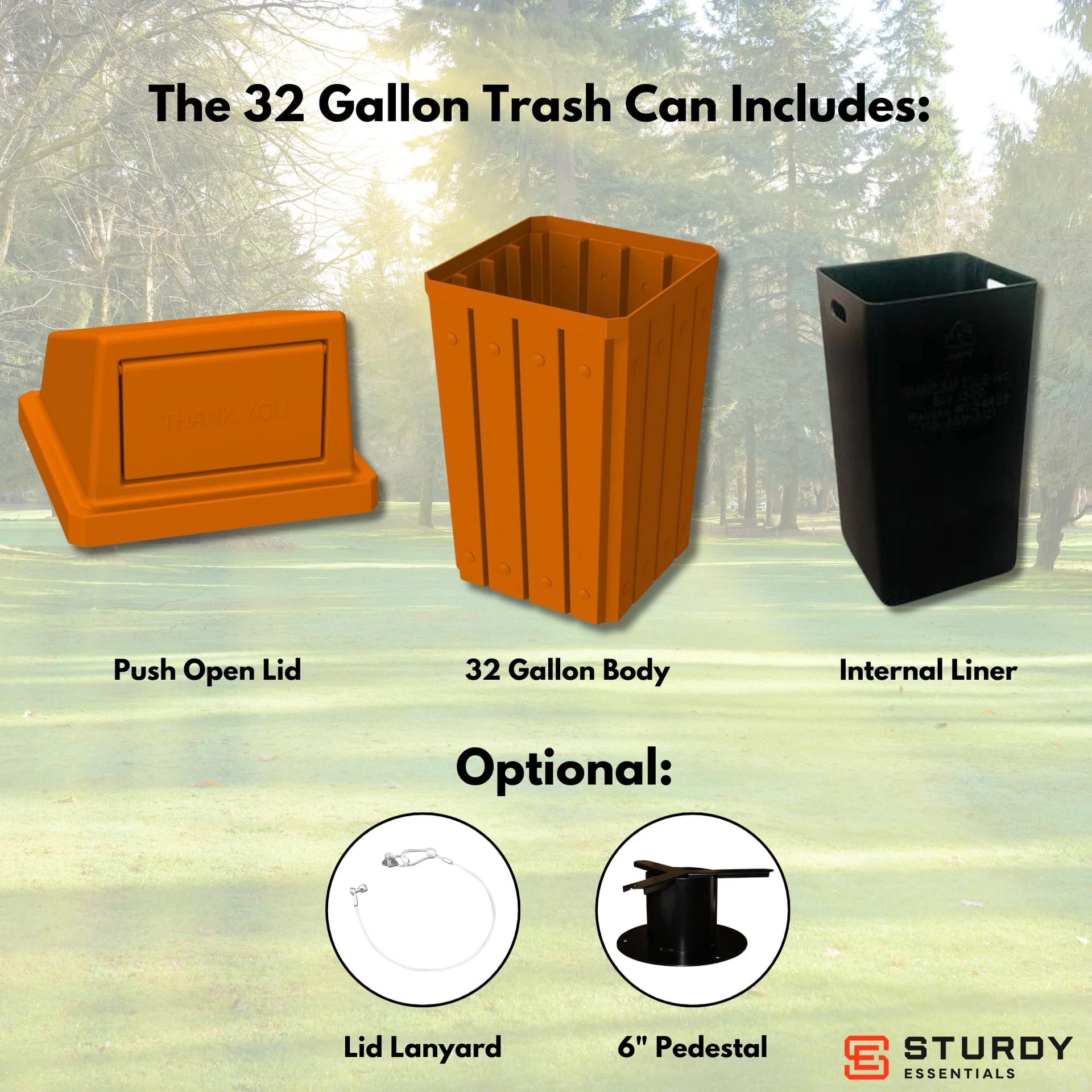 Campus Collection 32 Gallon Plastic Commercial Garbage Can with Push Lid
