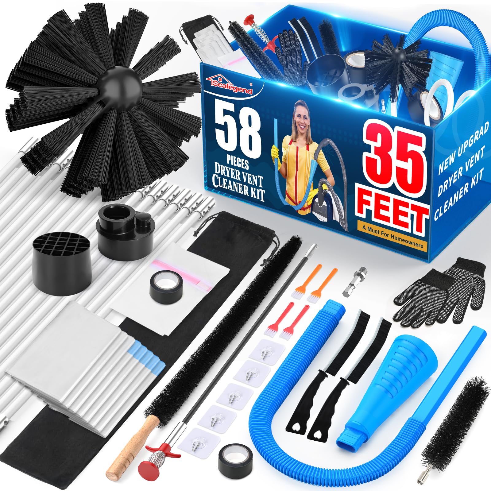 58-Pieces 35-Feet Dryer Vent Cleaner Kit, Dryer Cleaning Tools (58 Count)