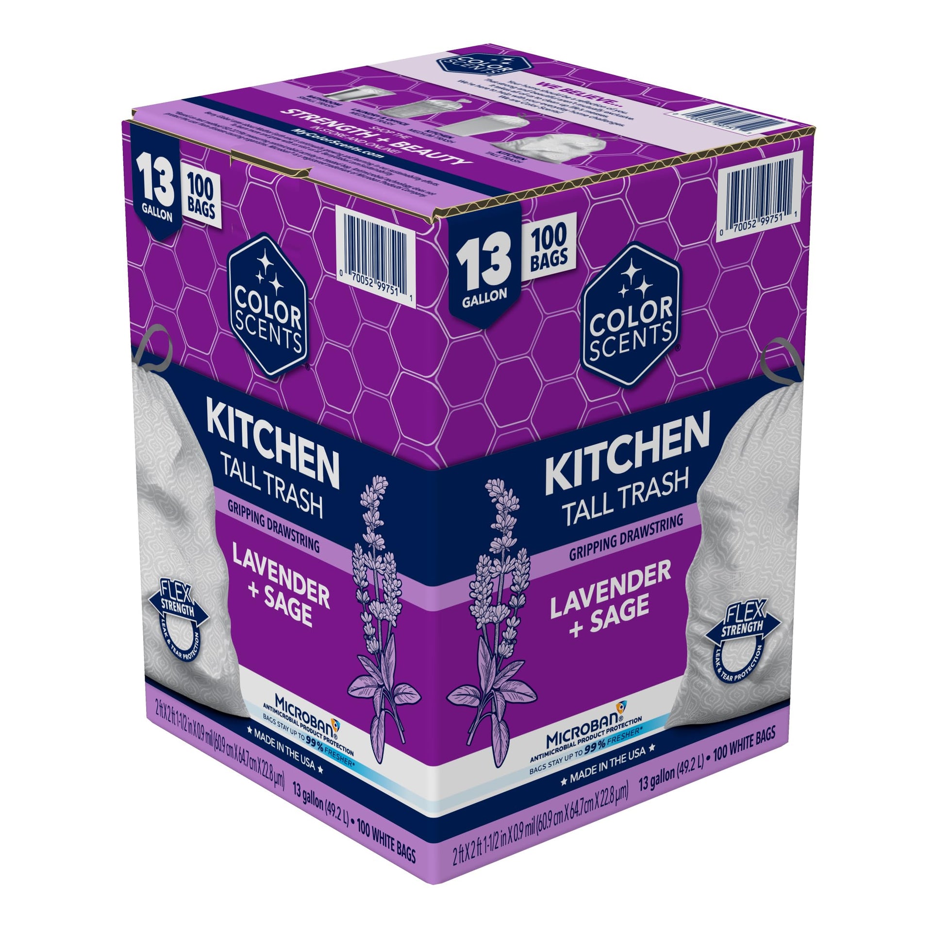 13 Gallon Kitchen Trash Bags Drawstring 100Ct Lavender Sage (100 Count)