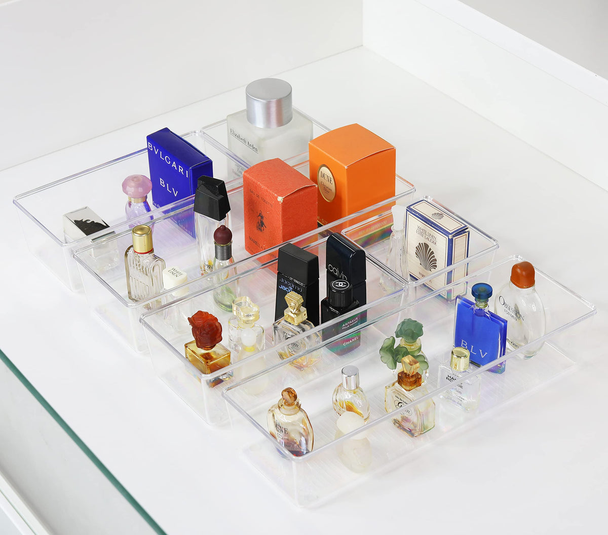 Clear Drawer Organizer for Office Bin Desk Storage (4 Count)