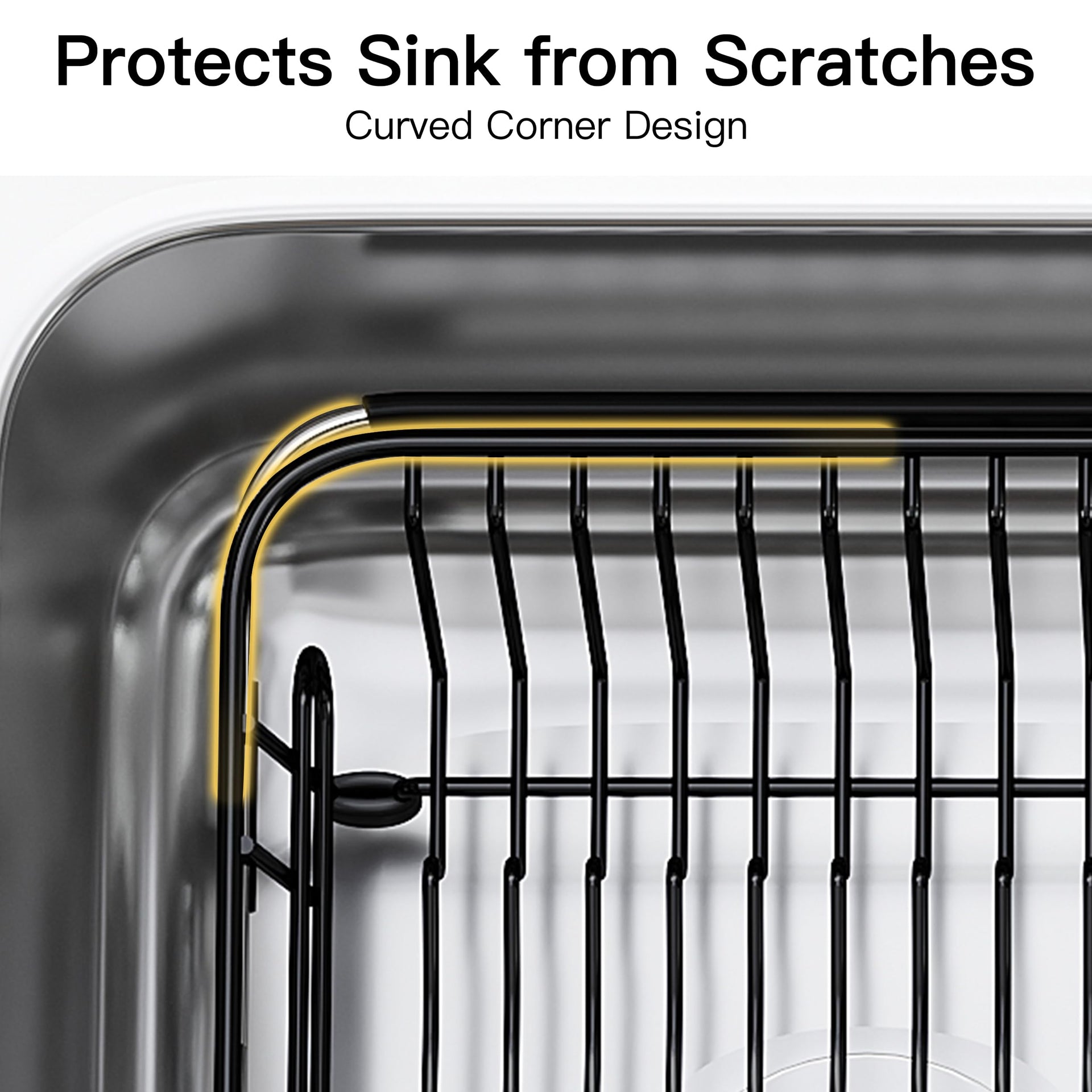 Black Dish Drying Rack in Sink with Utensil Holder
