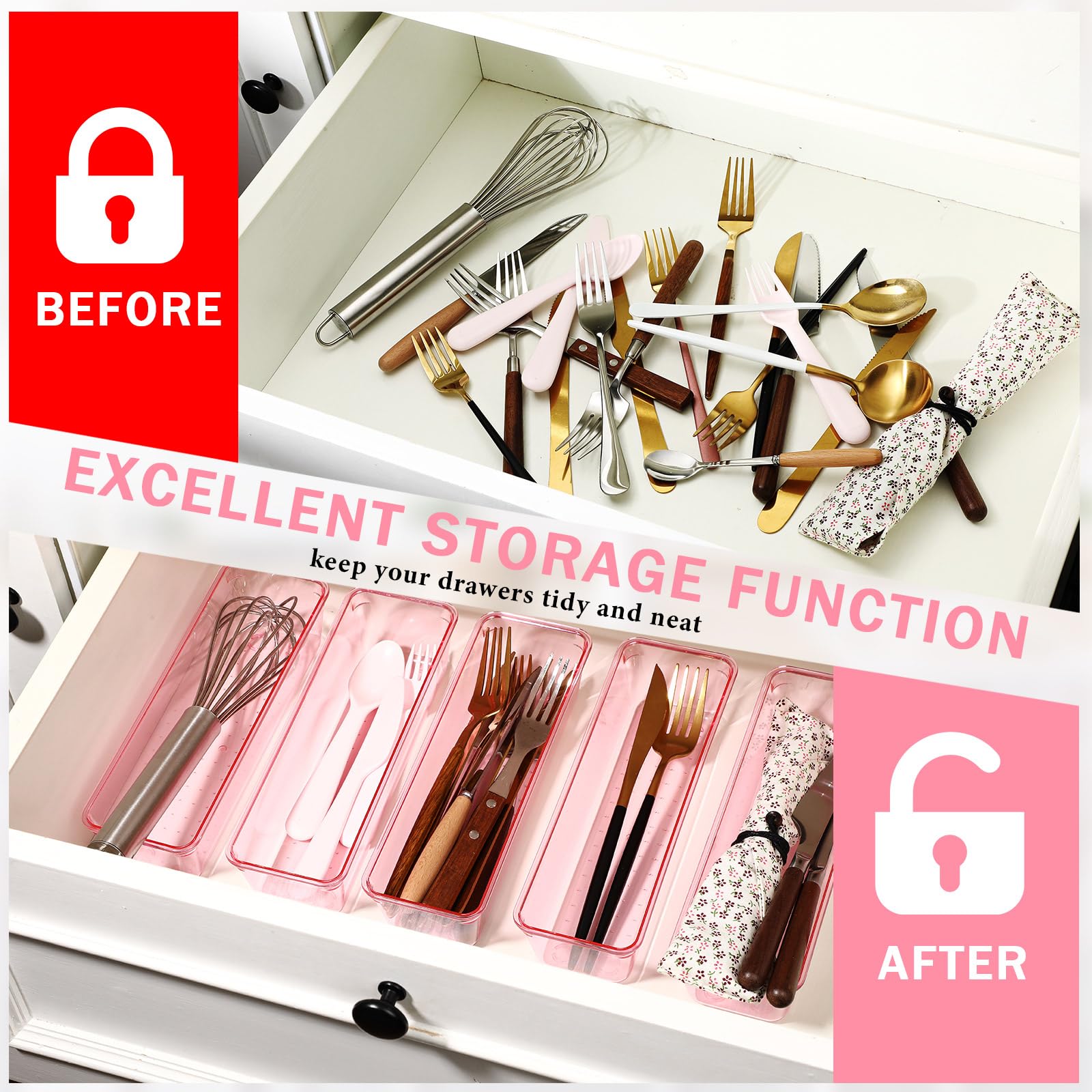 12 Pcs Clear Drawer Organizer 9 x 3 x 2 Inches Plastic Rectangle Trays Makeup Vanity Storage Bins and Kitchen Drawers Dividers for Office Desk Silverware Kitchen Utensils (12 Count)