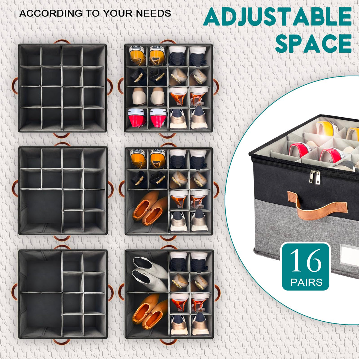 2 Pack Shoe Organizer for Closet Foldable Storage Box with Clear Cover (2 Count)