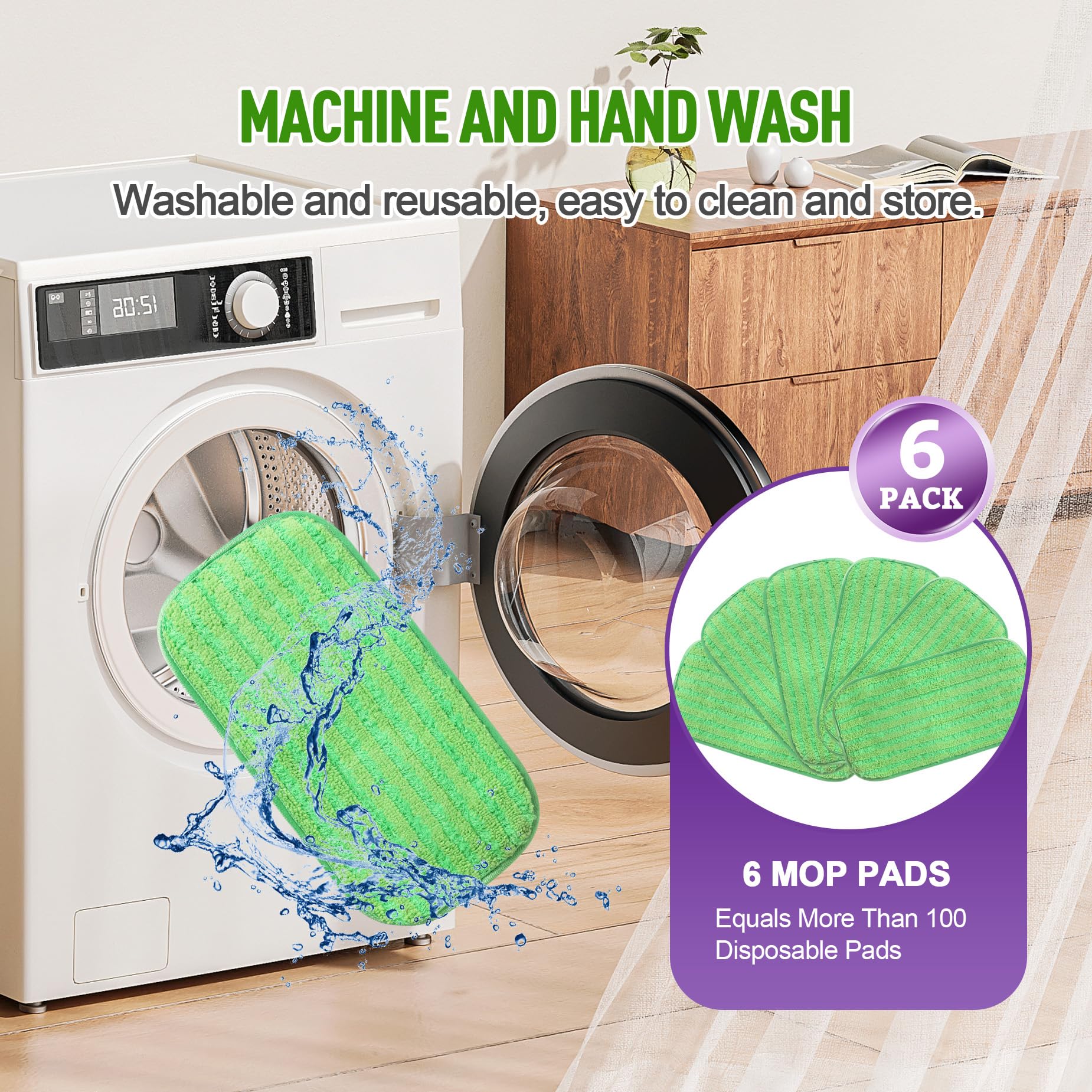 6 Pack Reusable Mop Pads for Swiffer WetJet Sweeper Mops