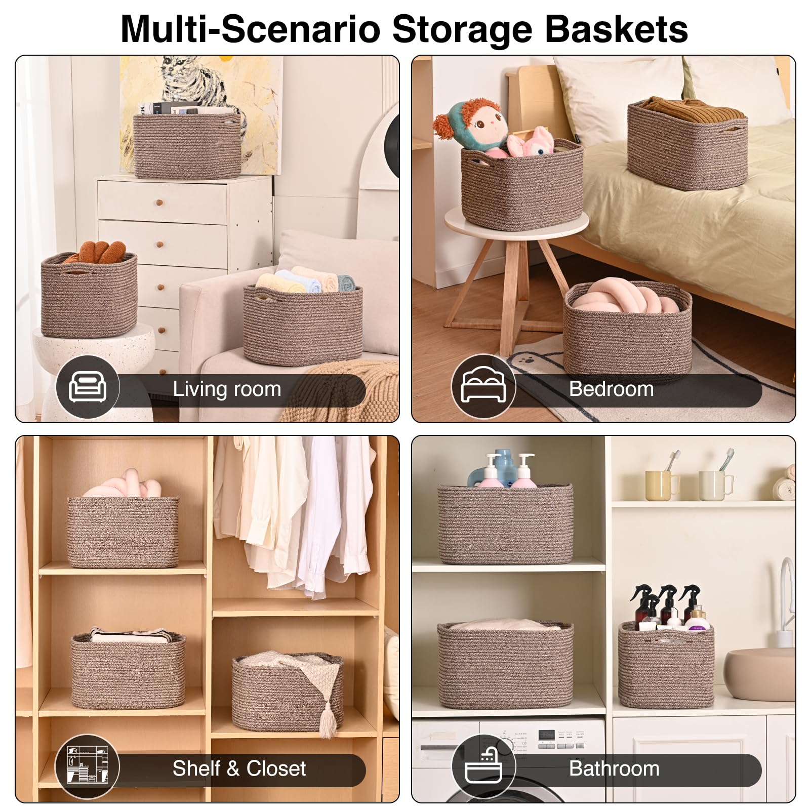 Storage Baskets for Organizing Shelves (3 Count)