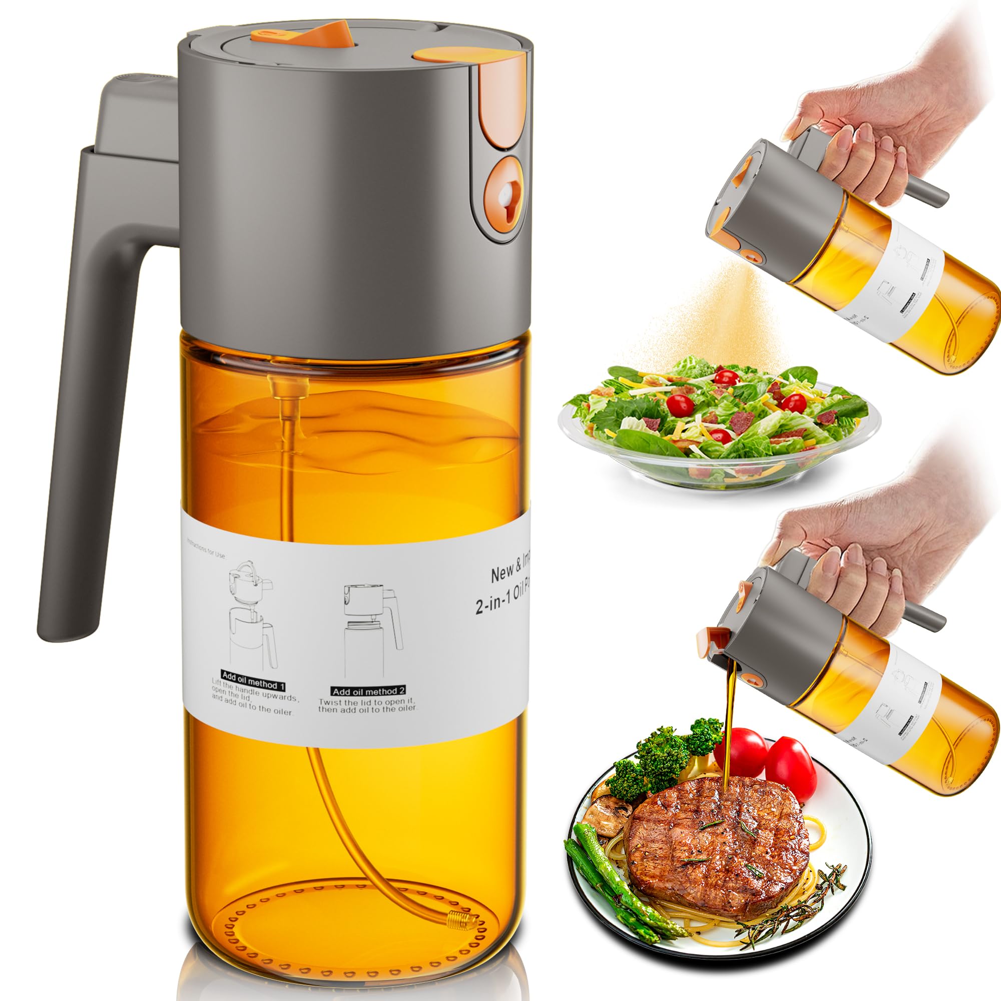 Olive Oil Sprayer & Dispenser Bottle for Cooking 17oz Dark Glass Oil Mister