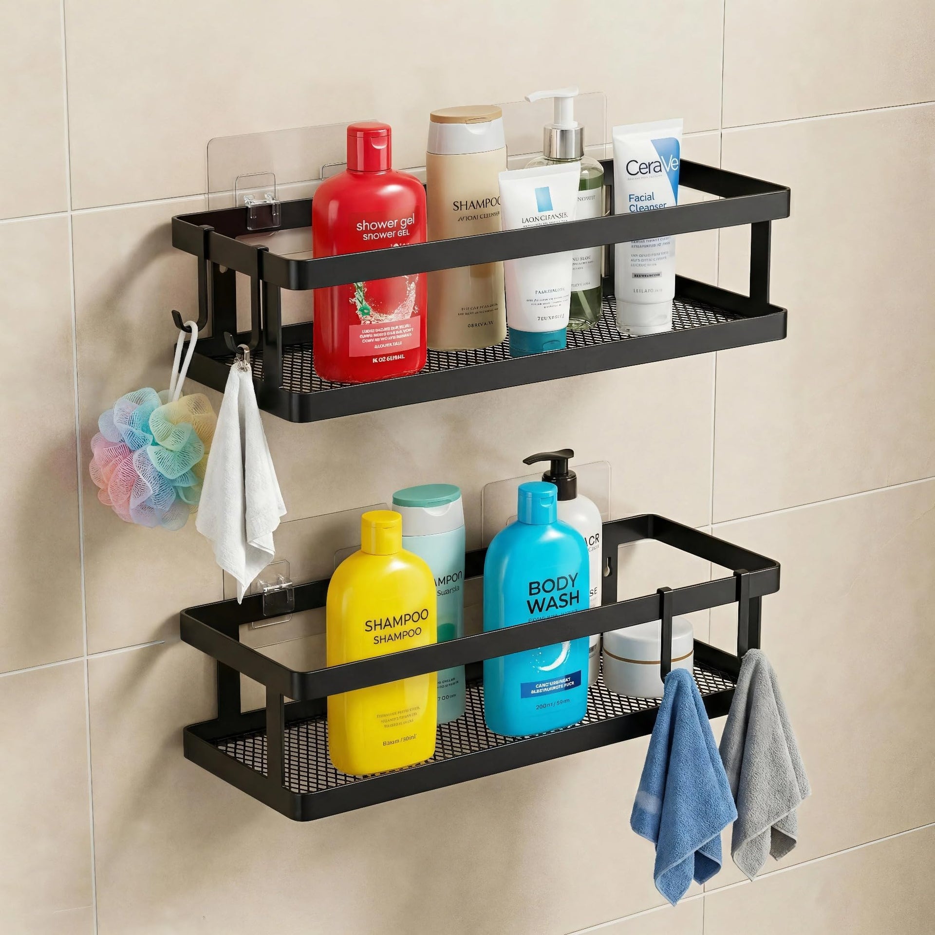 2 Pack Minimalist Shower Caddy Wall Mount (2 Count)