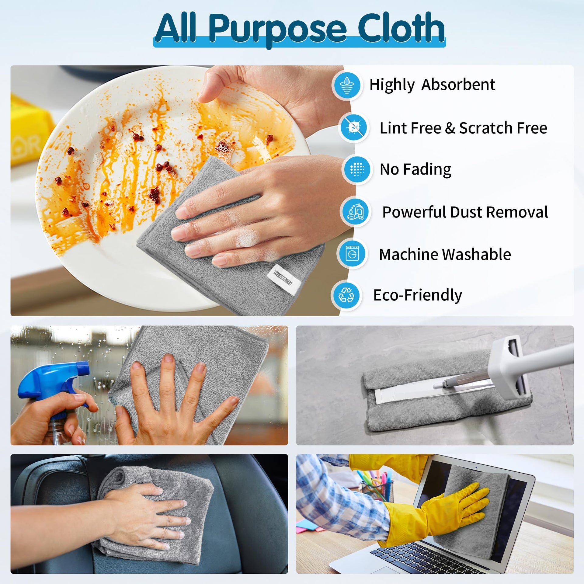 Grey Microfiber Cleaning Cloth (8 Count)