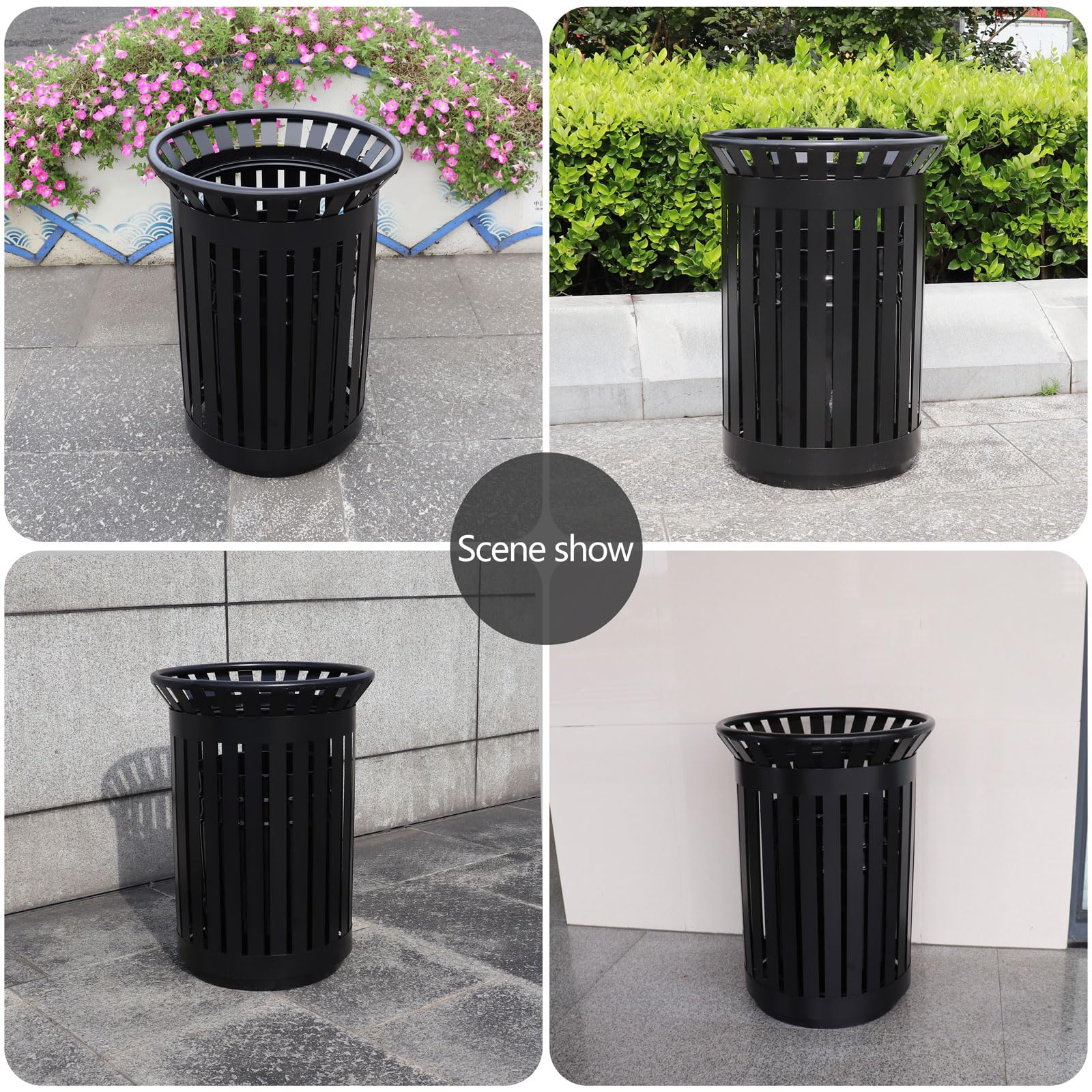 Outdoor Metal Slatted Trash Receptacle