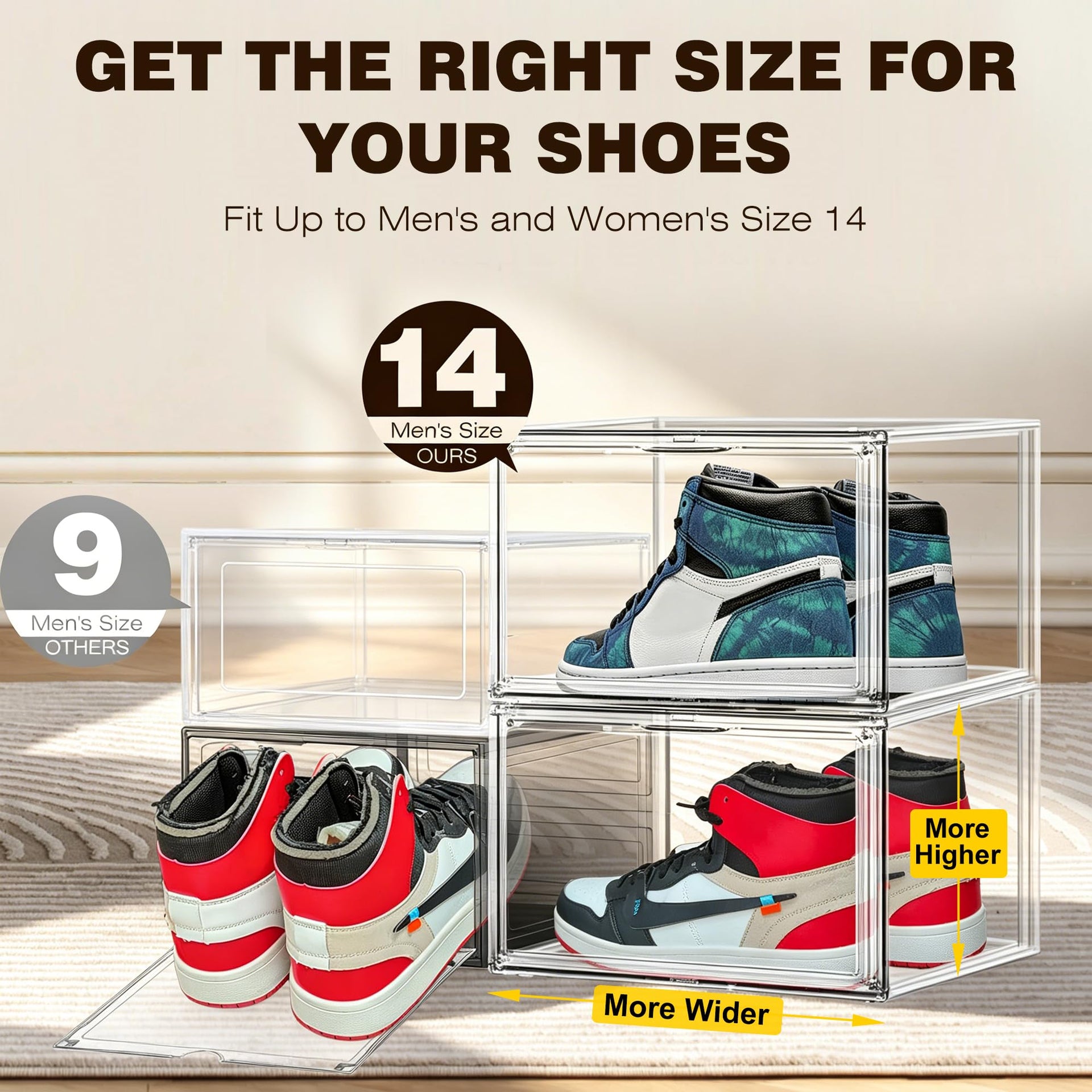 10 Pack Clear Acrylic Shoe Sneaker Boxes Fits Size 13 (10 Count)