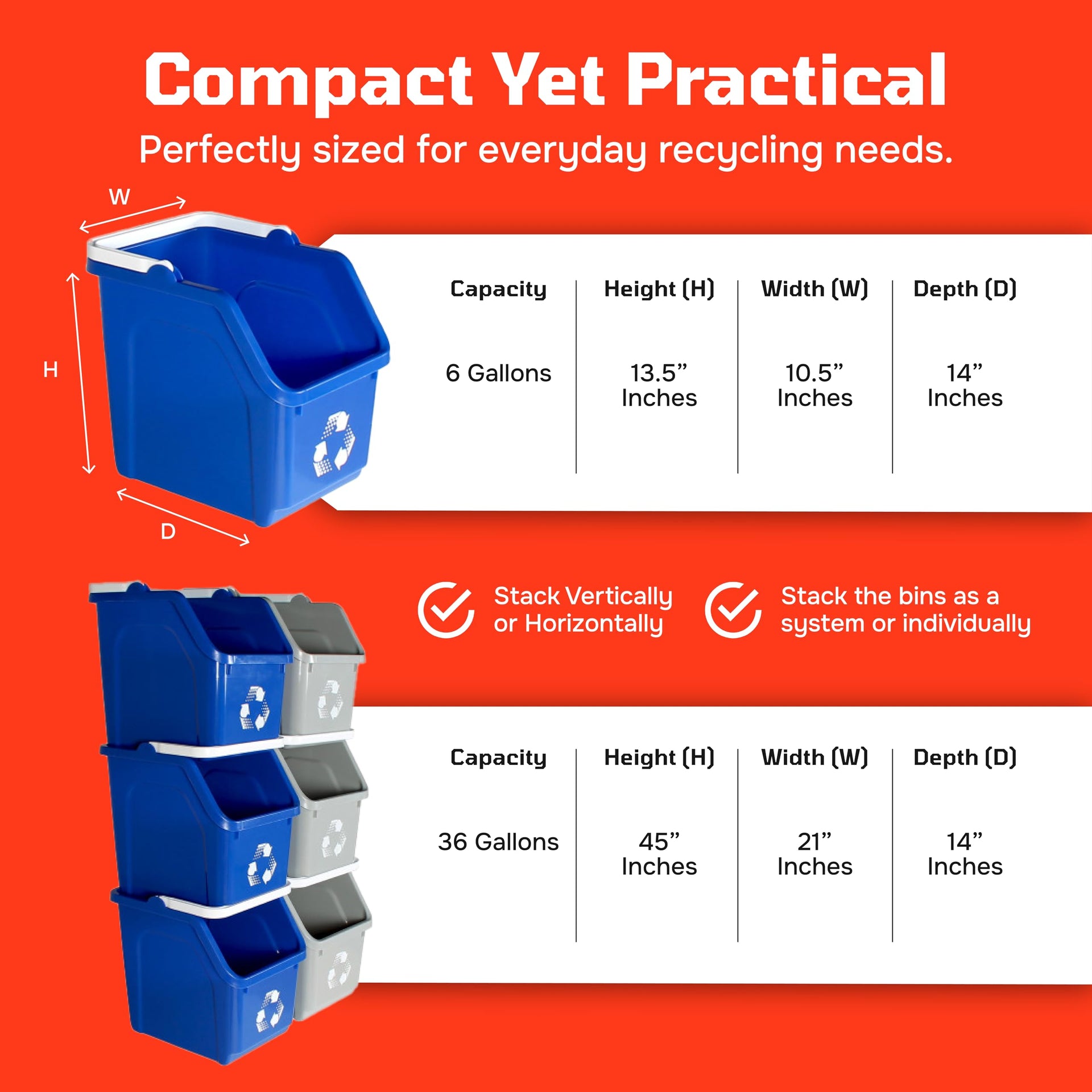 Multi Bin 6 Gallon Stackable Recycle Bins (6 Count)
