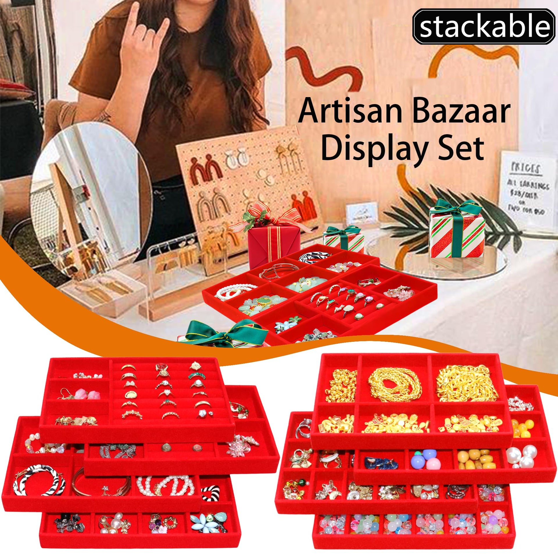 Earring Organizer Stackable Jewelry Storage Box Jewelry Drawer Organizer Removable Display Tray Organizer for Necklace Earring Ring (8 Count)
