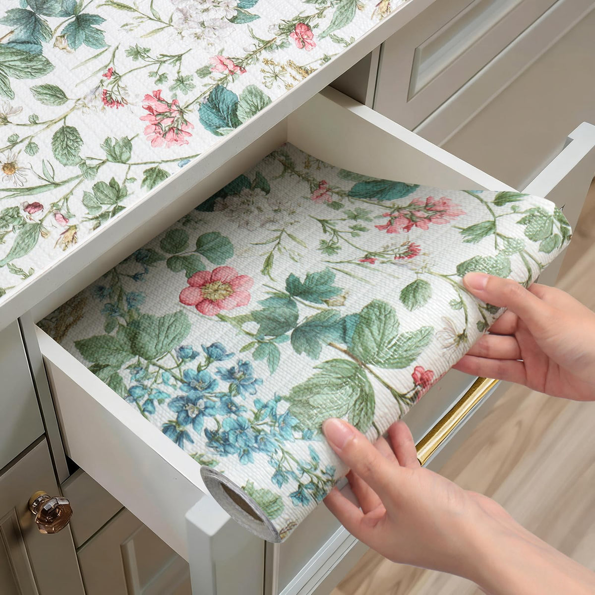 Shelf Liners for Cabinets Boho Floral Drawer Liner 12In x 10FT (1390.68 sq inches)