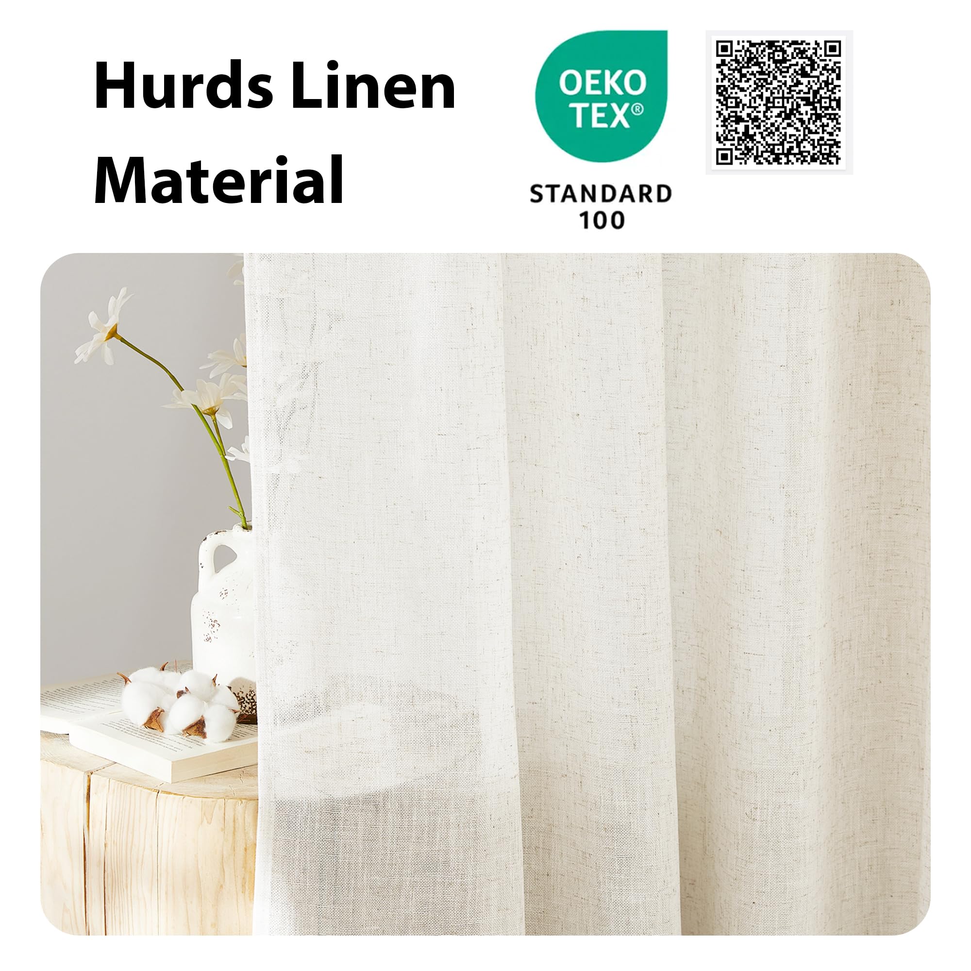 Linen Sheer Door Curtain Panel for French Front Window Glass