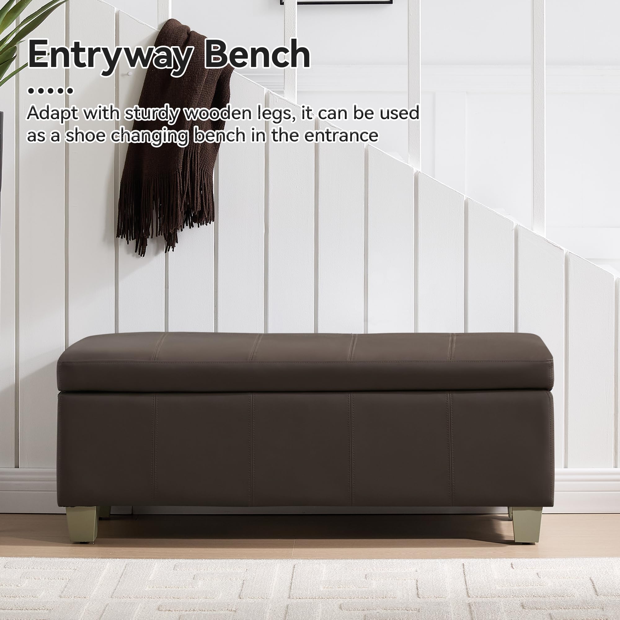 41" Faux Leather Storage Ottoman