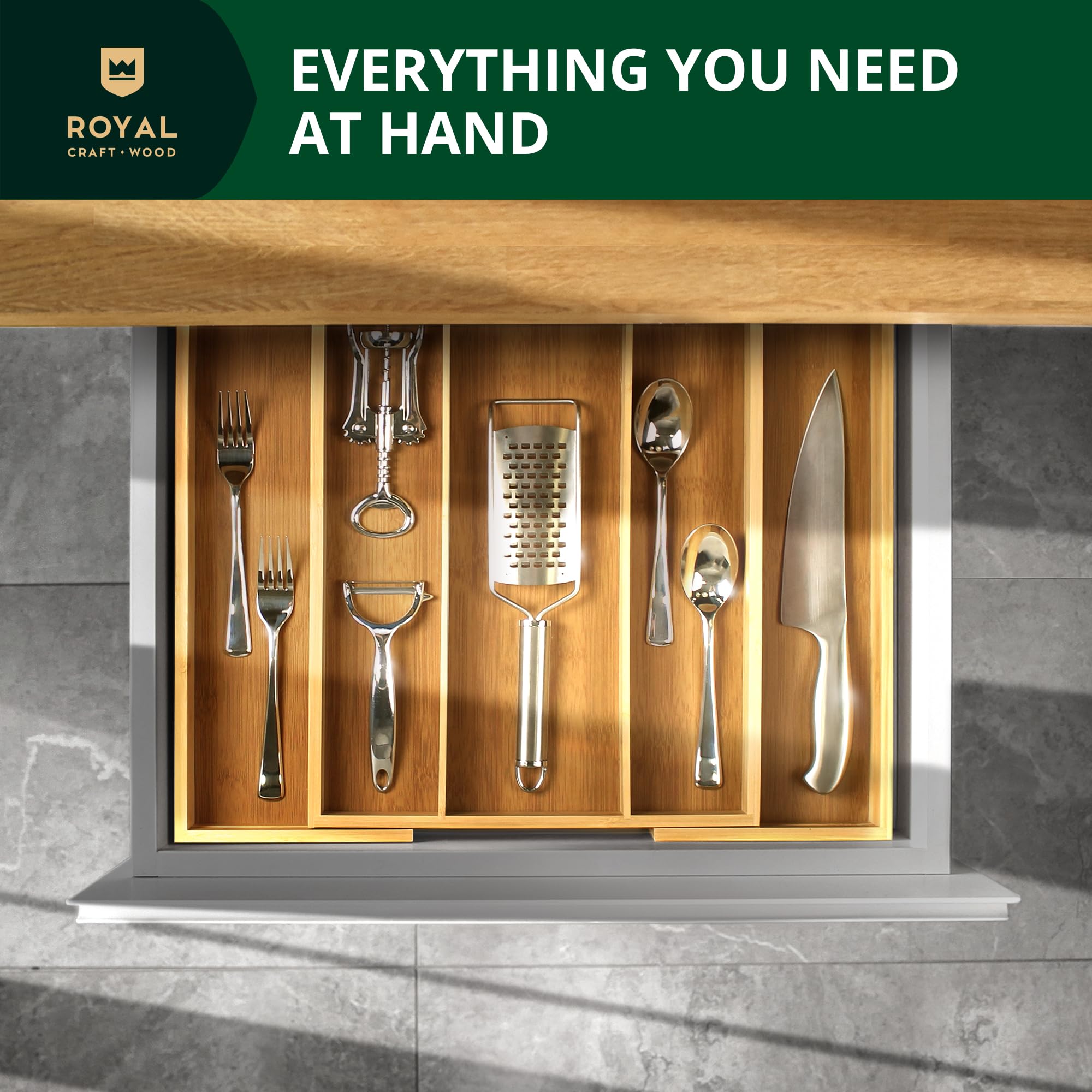 Luxury Bamboo Kitchen Drawer Organizer