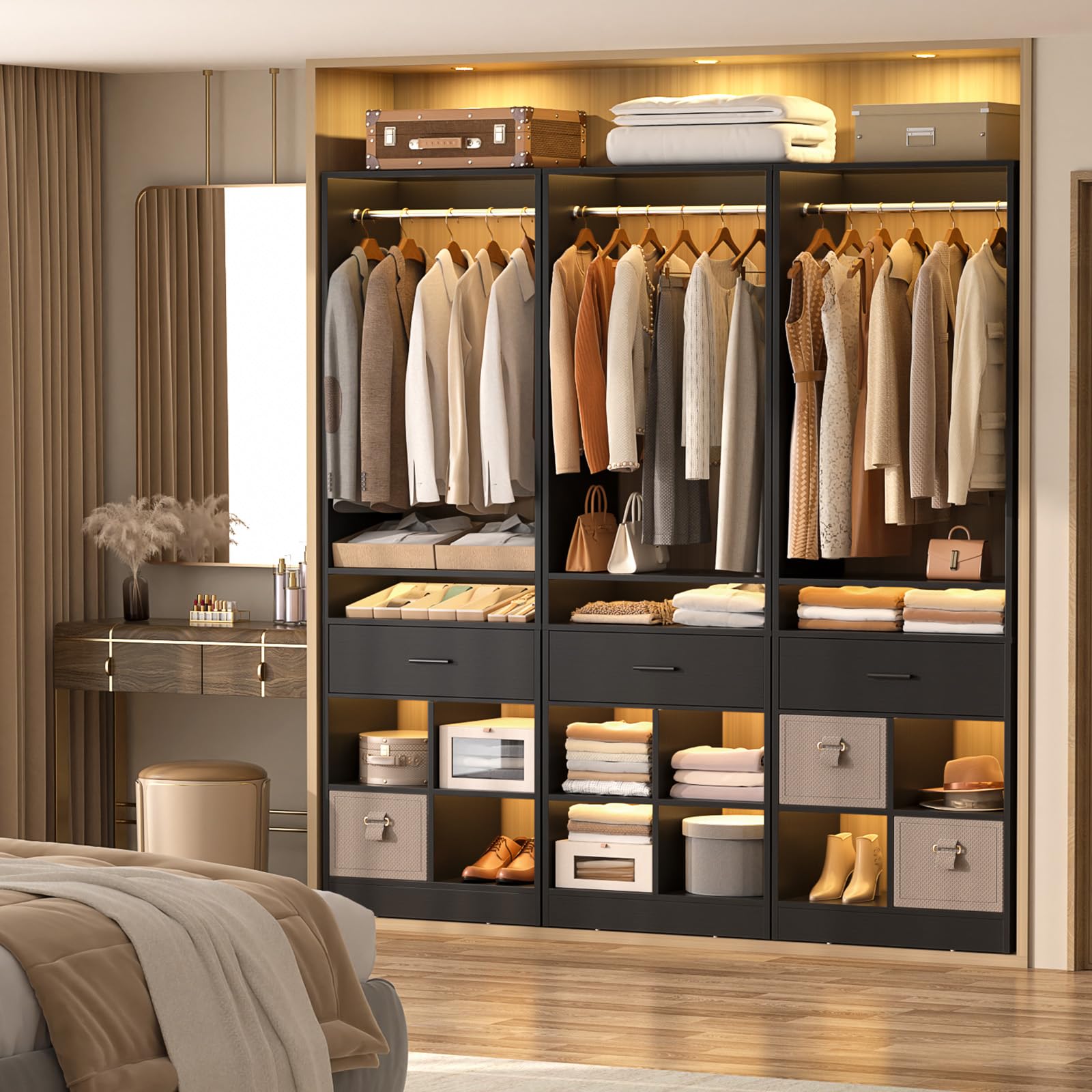 Freestanding Closet System with Wood Drawer and 4 Cubby Storage