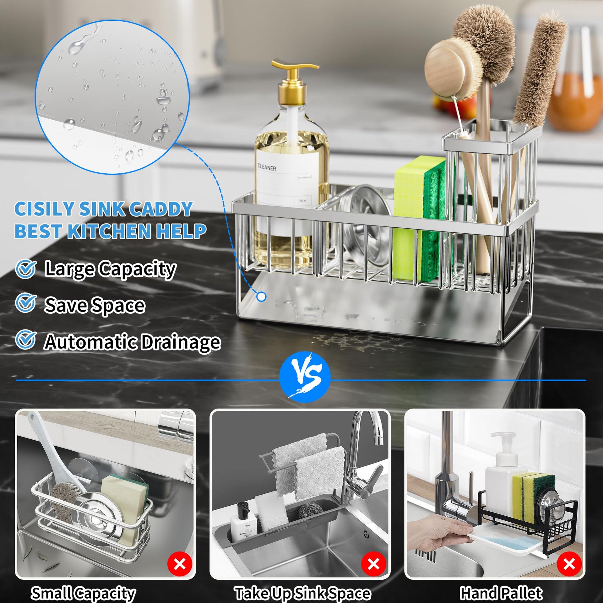 Sink Caddy Sponge Holder for Kitchen