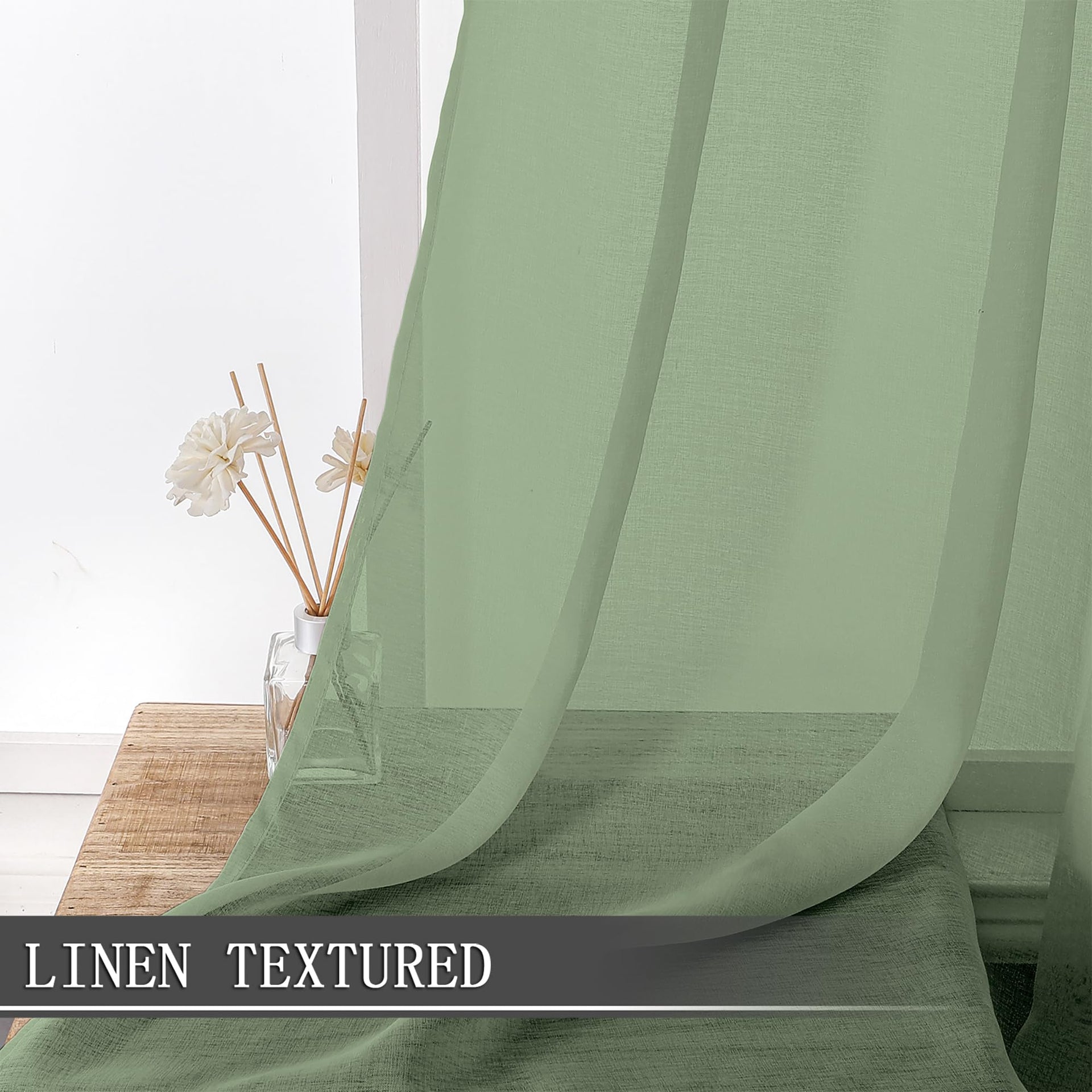 Sheer Curtains Linen Textured Bedroom Curtain Sheers Light Filtering Rod Pocket Voile Curtains for Living Room