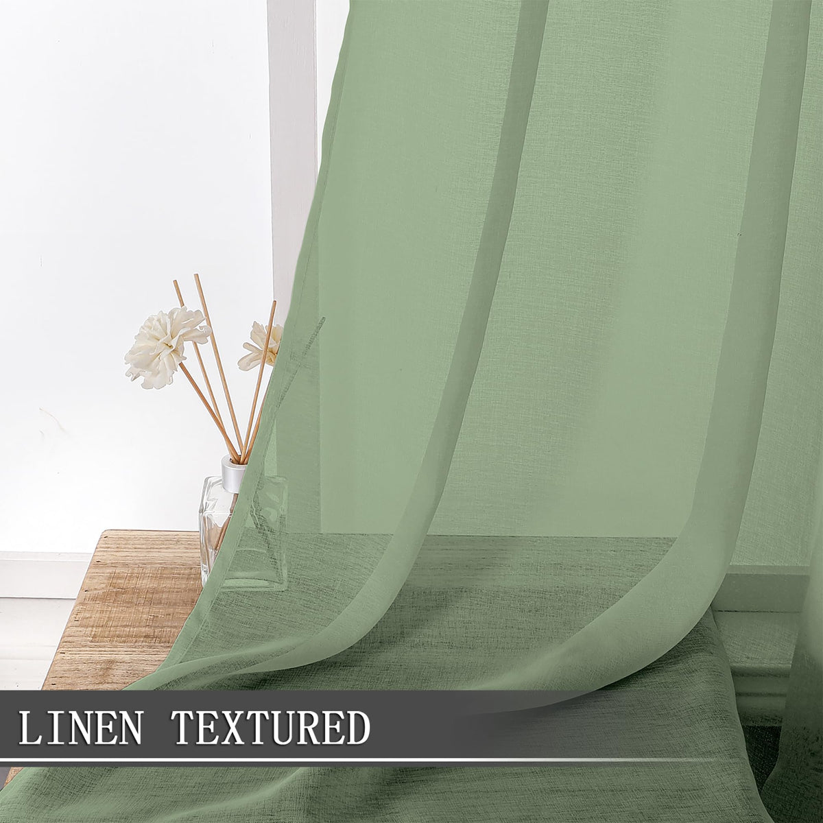Short Sheer Curtain Linen Textured Living Room Curtains Sheer Light Filtering Rod Pocket Voile Curtain for Bedroom (2 Count)