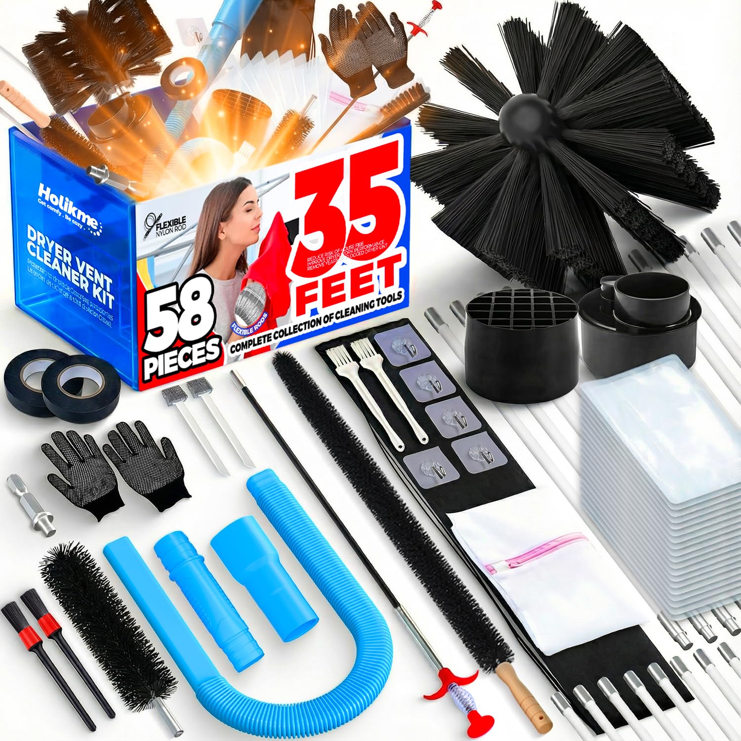 35FT Dryer Vent Cleaner Kit 58Pcs