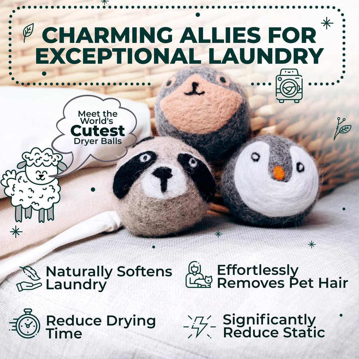 Chemical Free & Baby Safe! Reusable Wool Dryer Balls XL 6