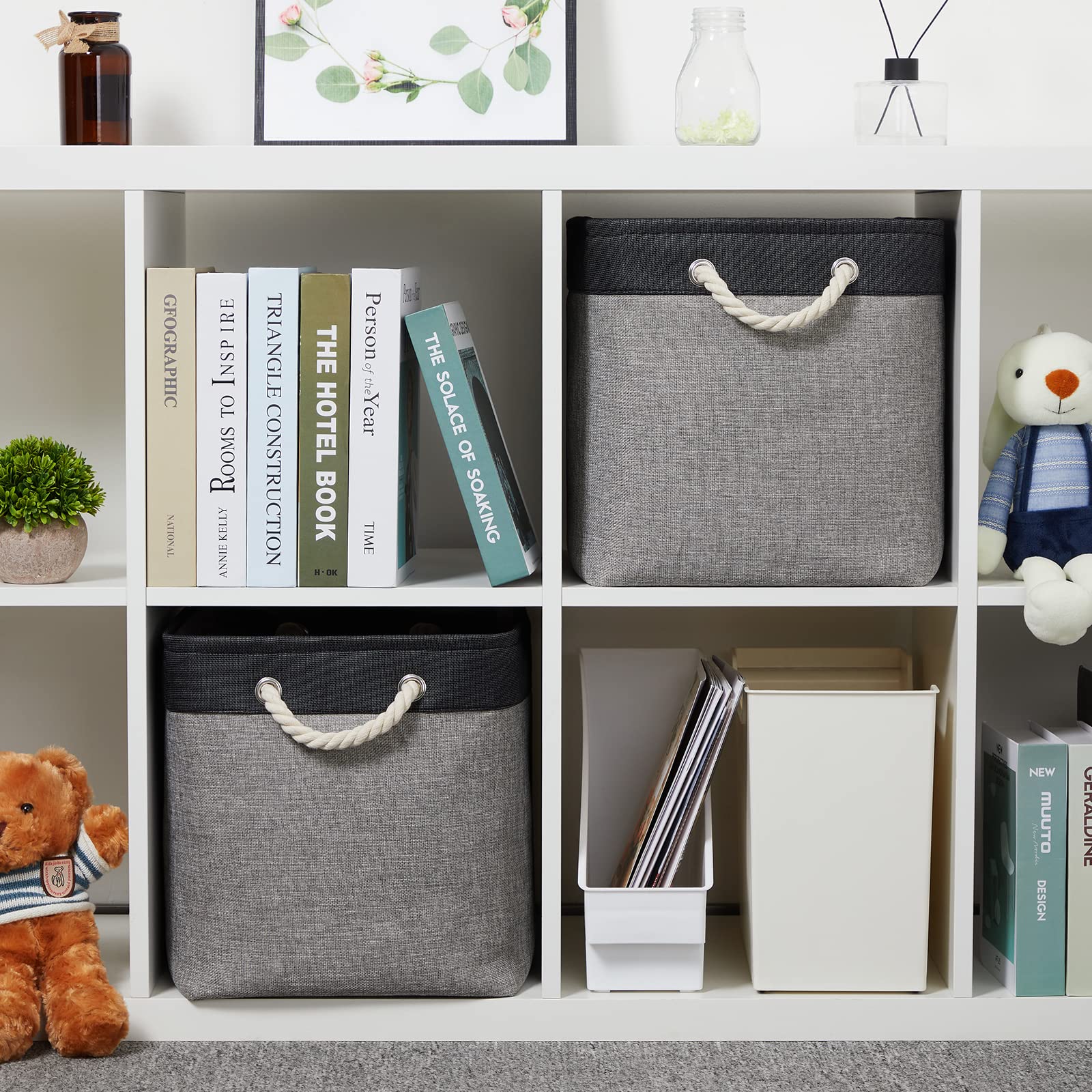 Large Storage Baskets 2 Pack Cloth Basket for Shelves Collapsible Decorative Storage Organizer Baskets Canvas Storage Bins with Handles for Home