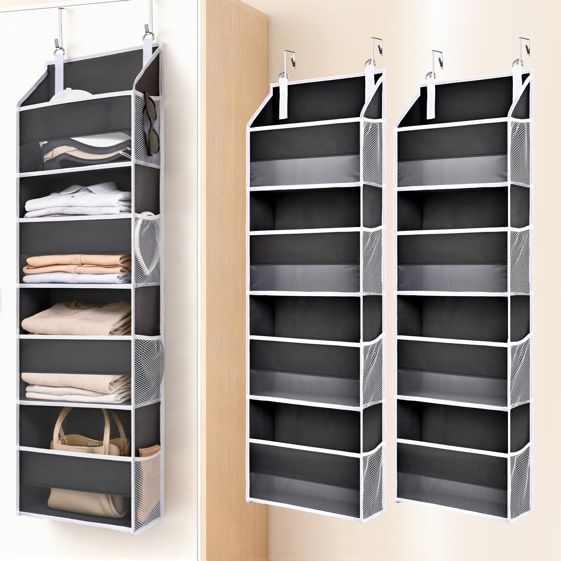 2 Pack Small Over Door Organizer with 4 Large Pockets 8 Mesh Side Pockets (2 Count)