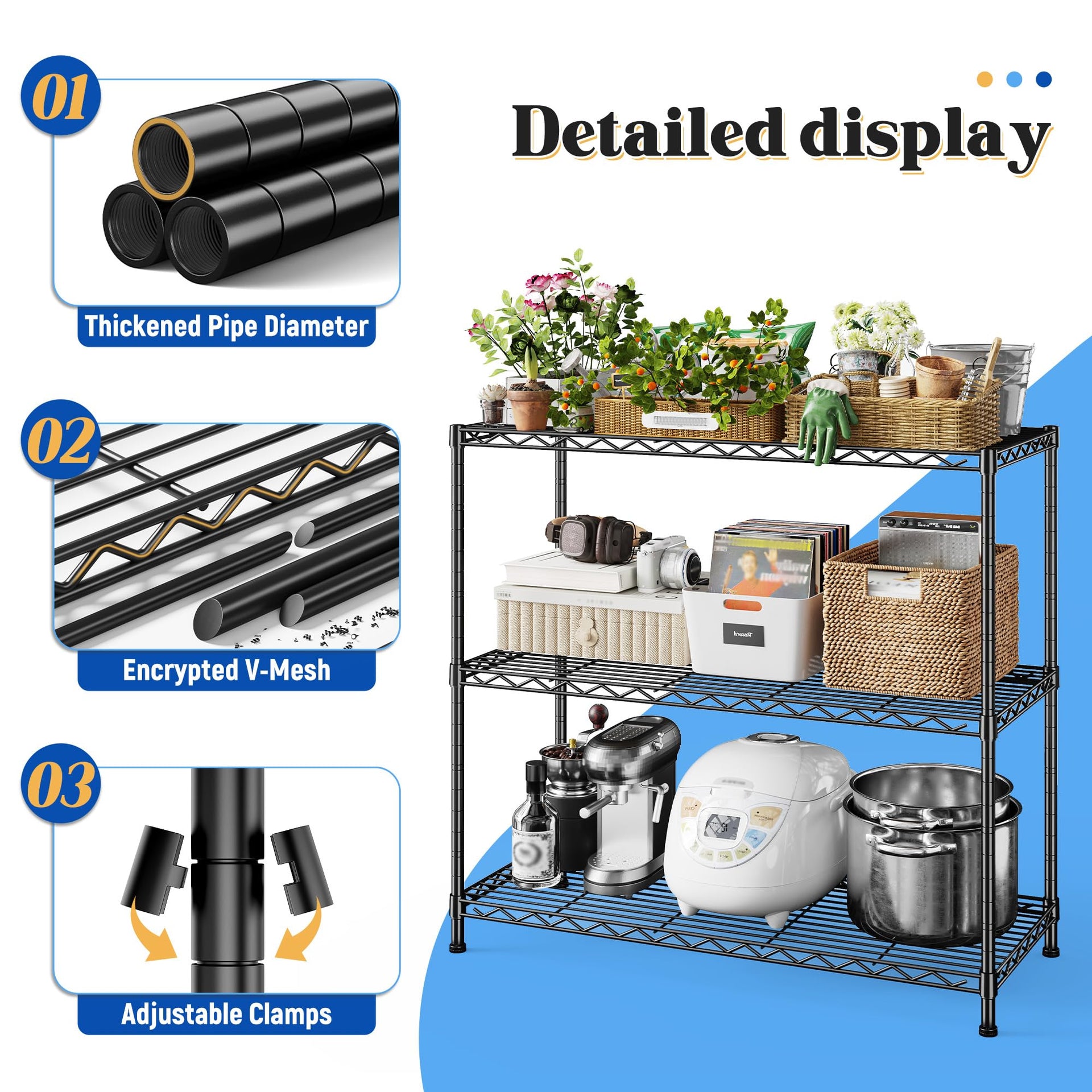 36.4"W 3 Tier Metal Shelving (2 Count)